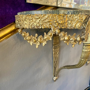 Antique Brass Console with Green Marble Top