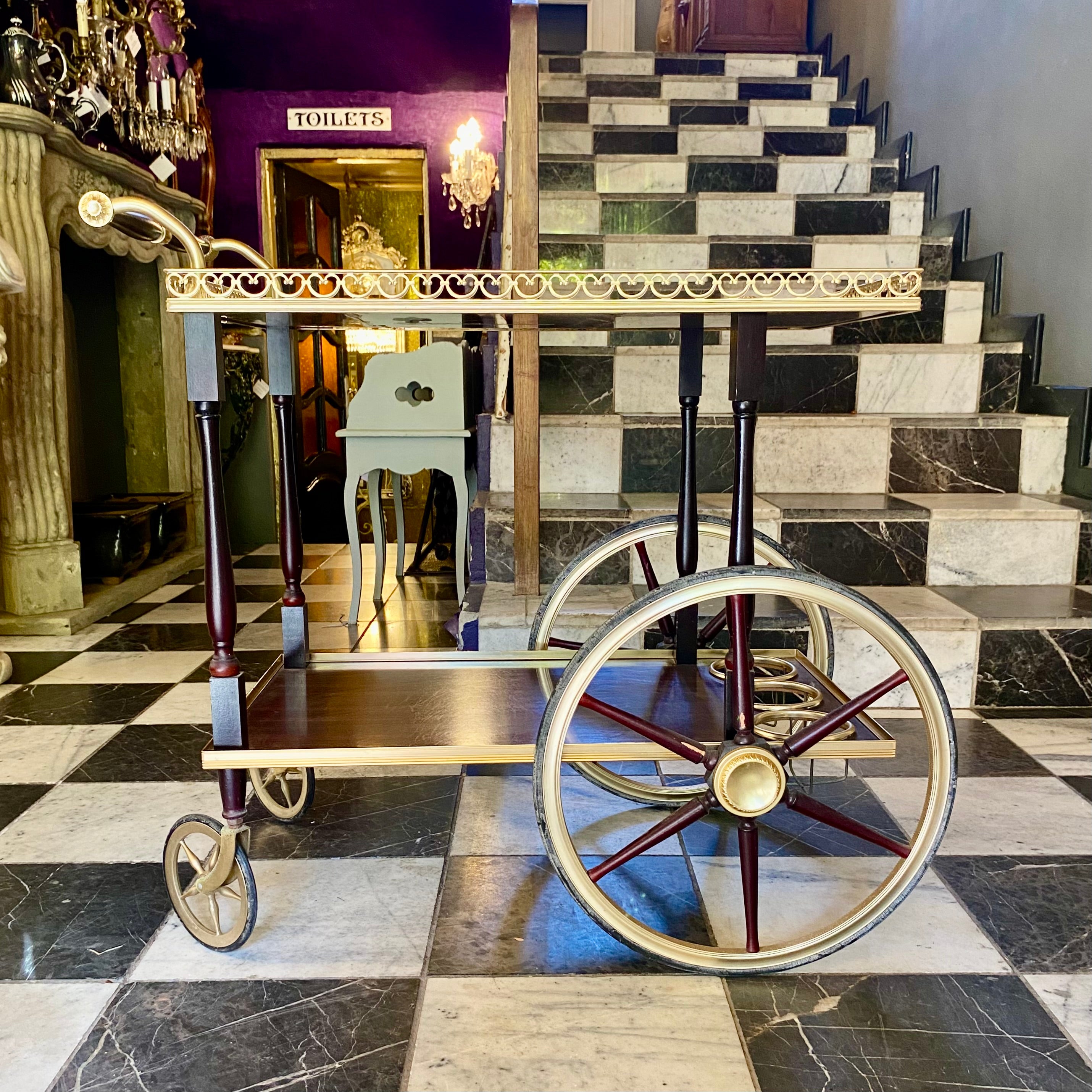 A Vintage Drinks Trolley with Brass Details - SOLD