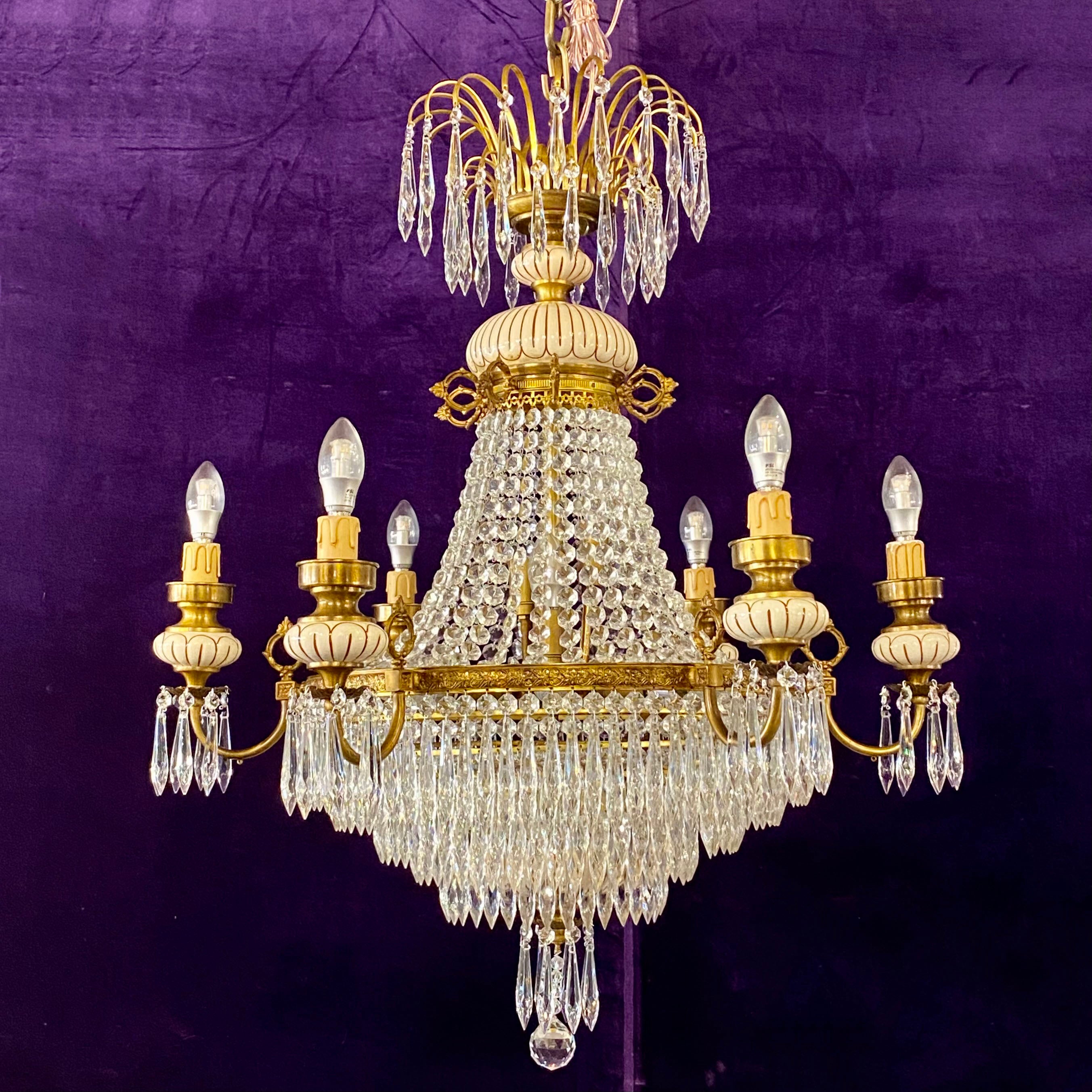 Exquisite Antique Neoclassical Chandelier with Porcelain Details