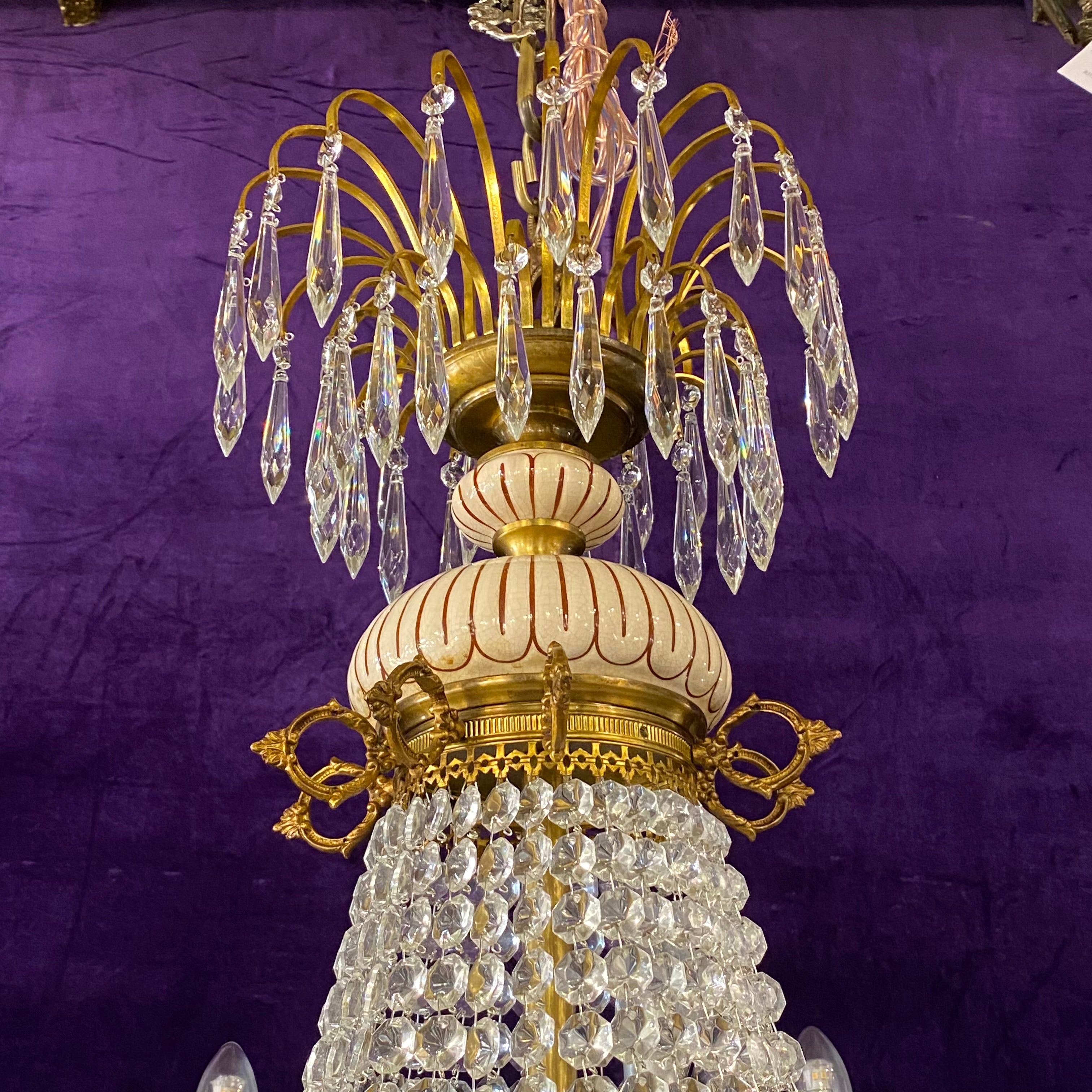 Exquisite Antique Neoclassical Chandelier with Porcelain Details