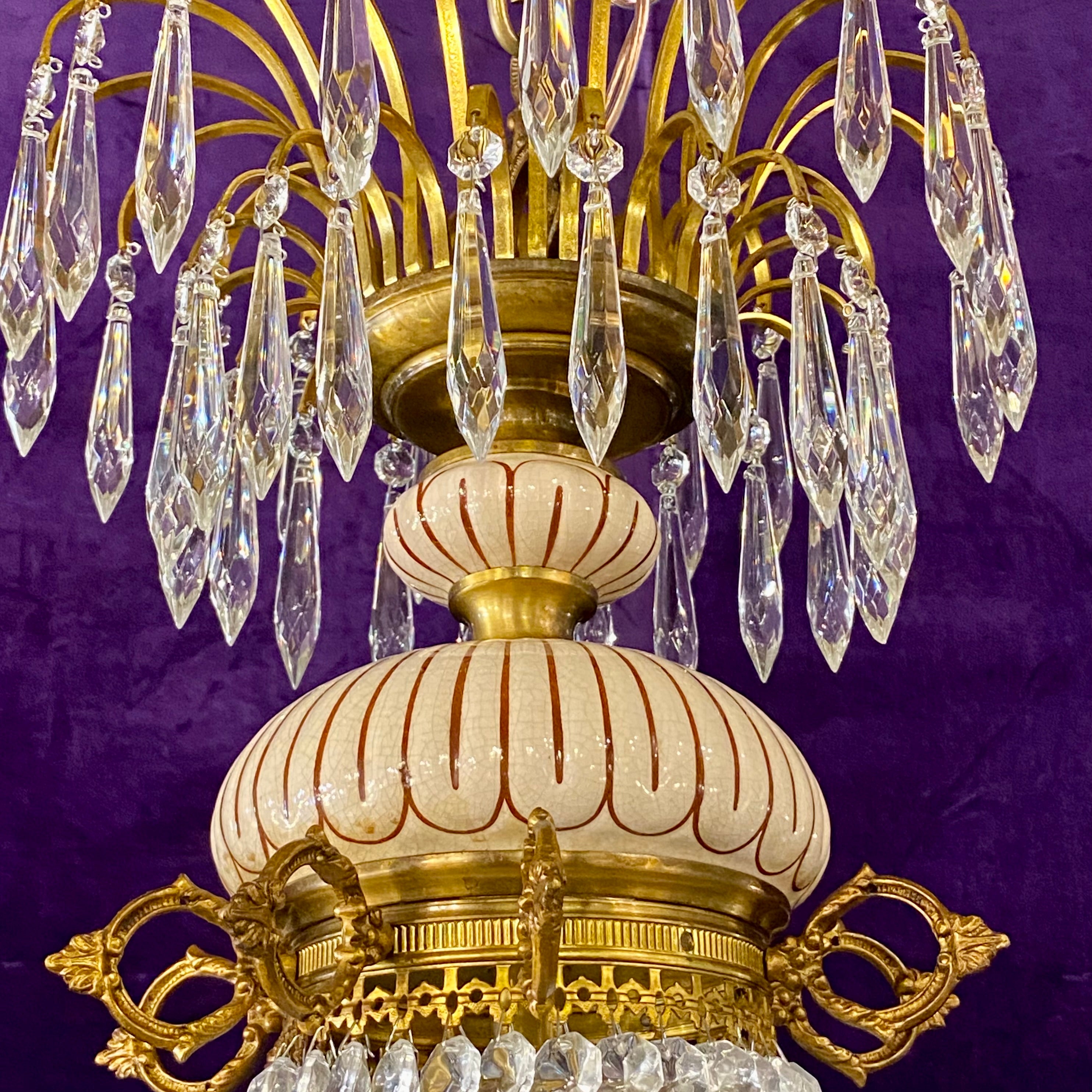 Exquisite Antique Neoclassical Chandelier with Porcelain Details