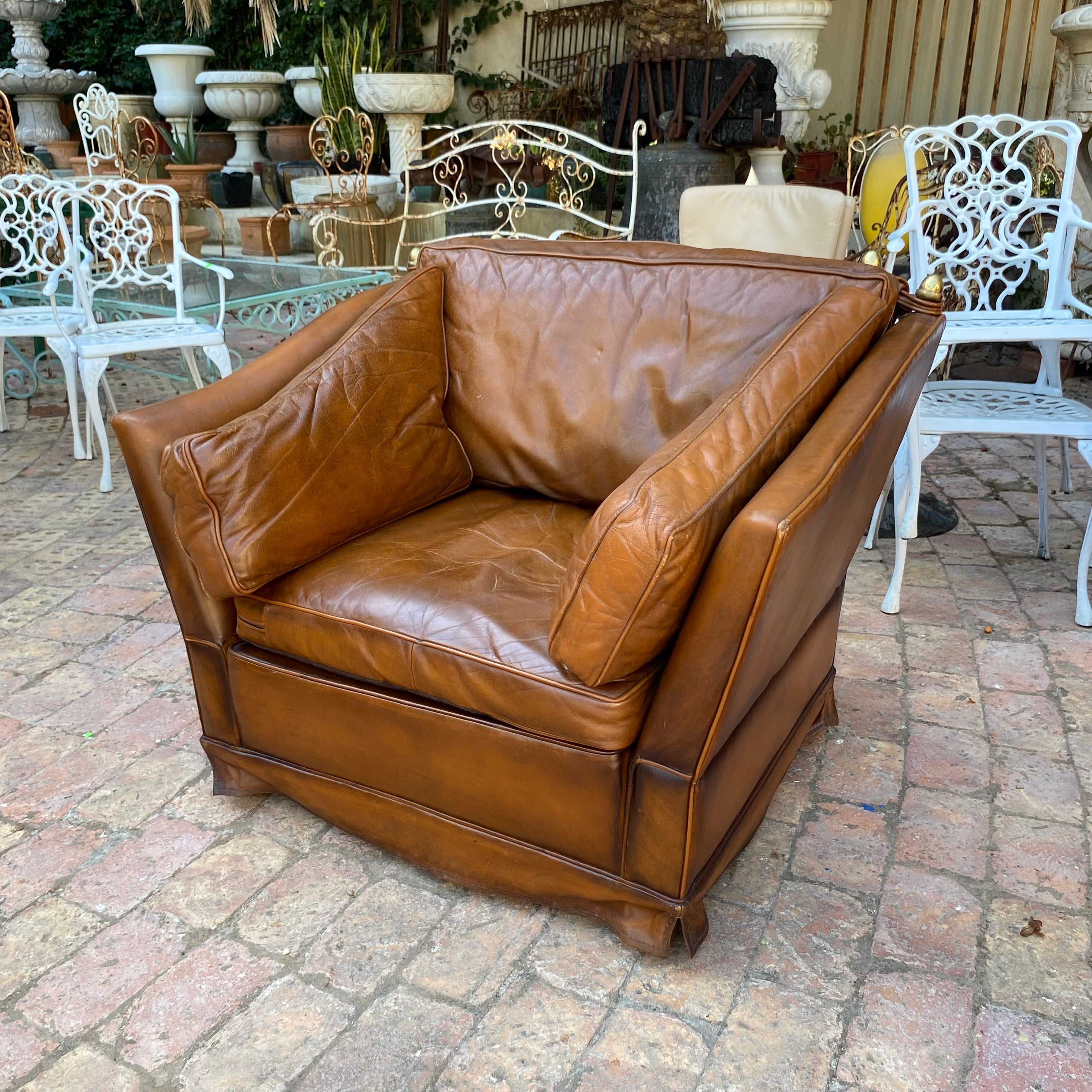 Vintage Knoll Leather Wingback Armchair