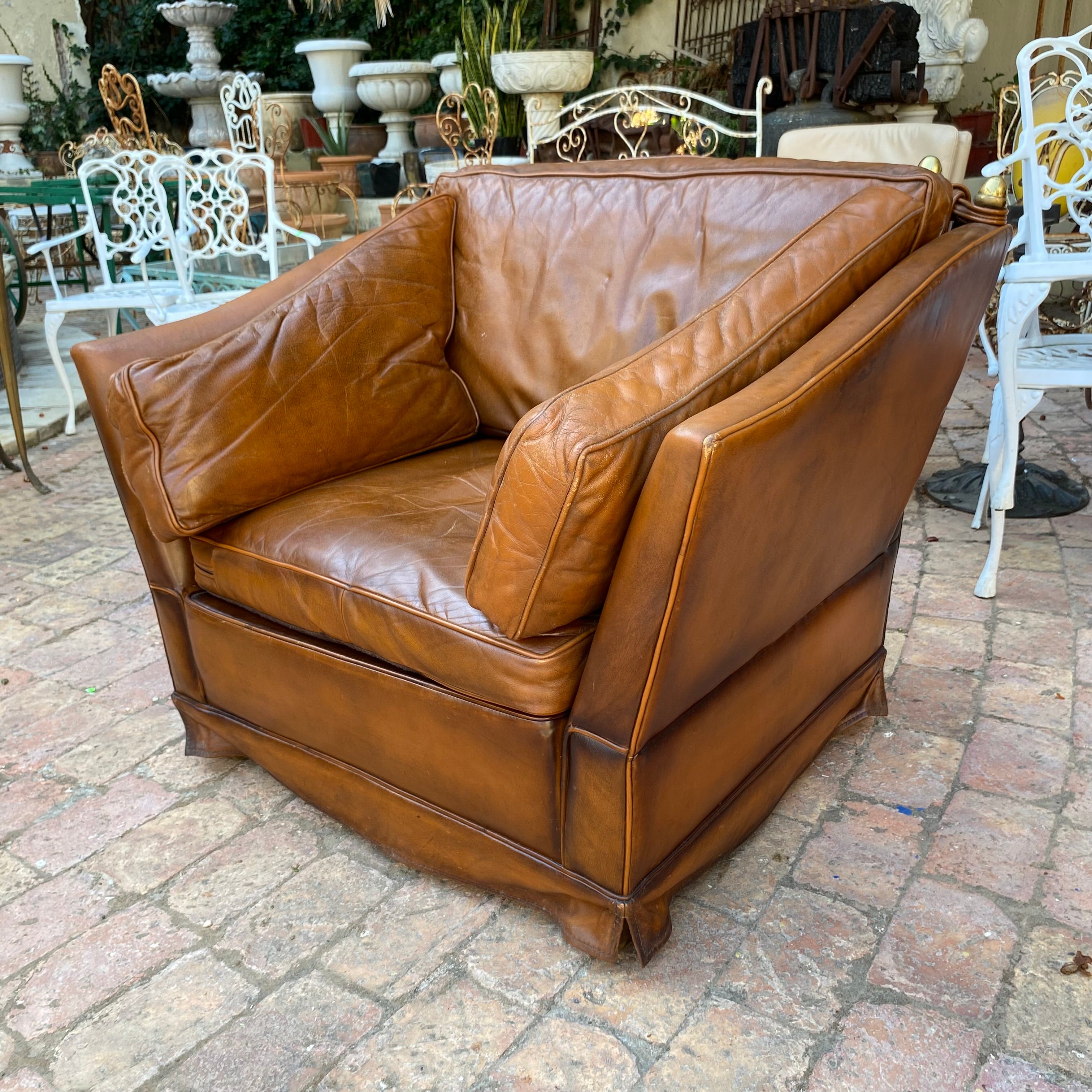 Vintage Knoll Leather Wingback Armchair