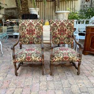 Large Pair of Carved Oak Armchairs