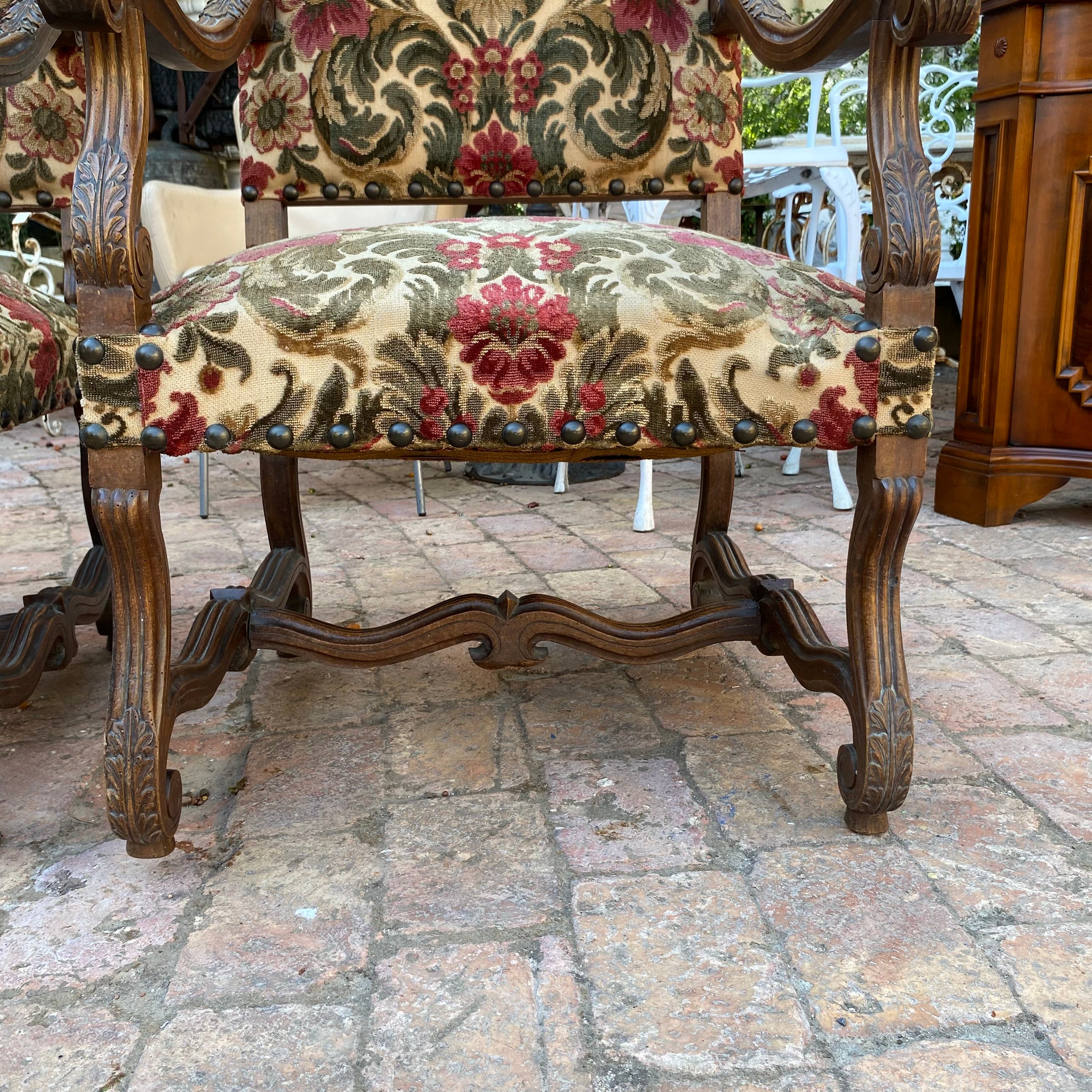 Large Pair of Carved Oak Armchairs