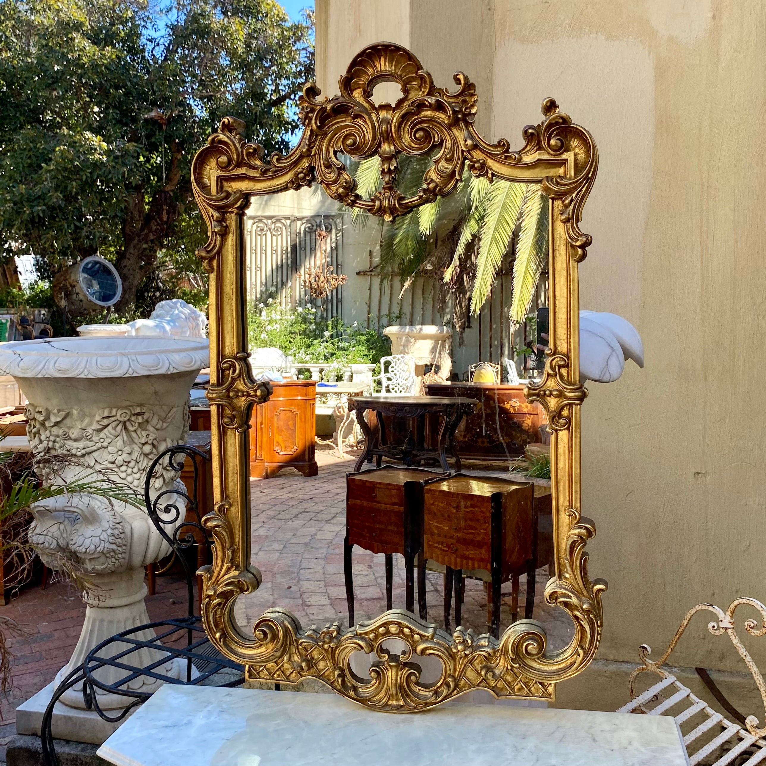 Antique French Gilt Mirror & Console Set with Marble Top