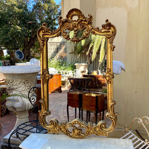 Antique French Gilt Mirror & Console Set with Marble Top