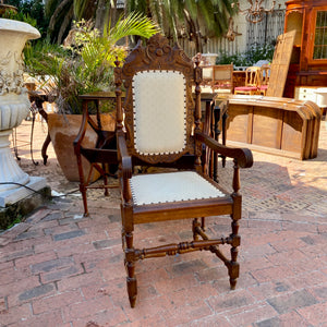 Antique Carved Chair with Brass Studs