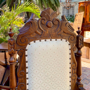 Antique Carved Chair with Brass Studs