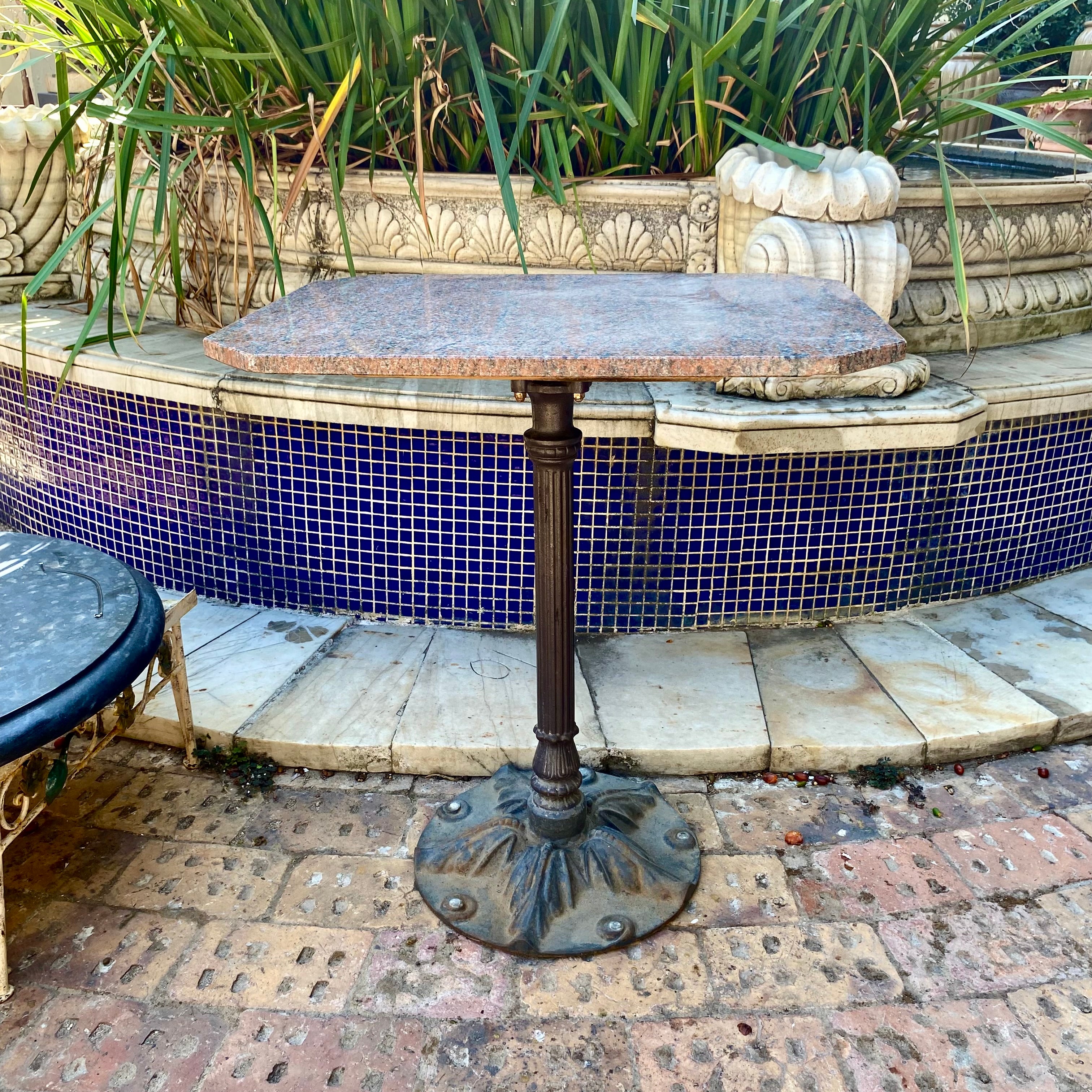 Antique Cast Iron Cafe Table with Stone Top - SOLD