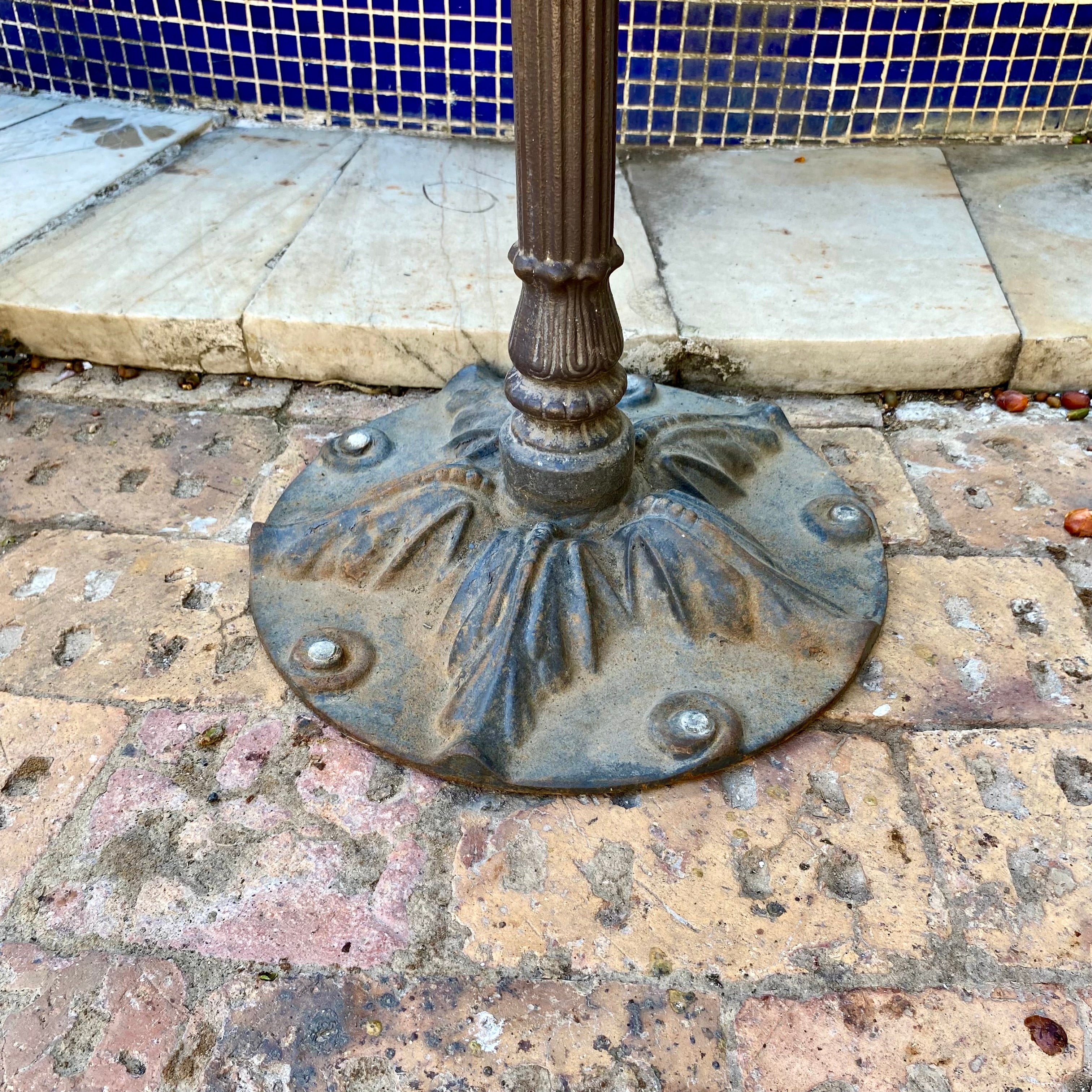 Antique Cast Iron Cafe Table with Stone Top - SOLD