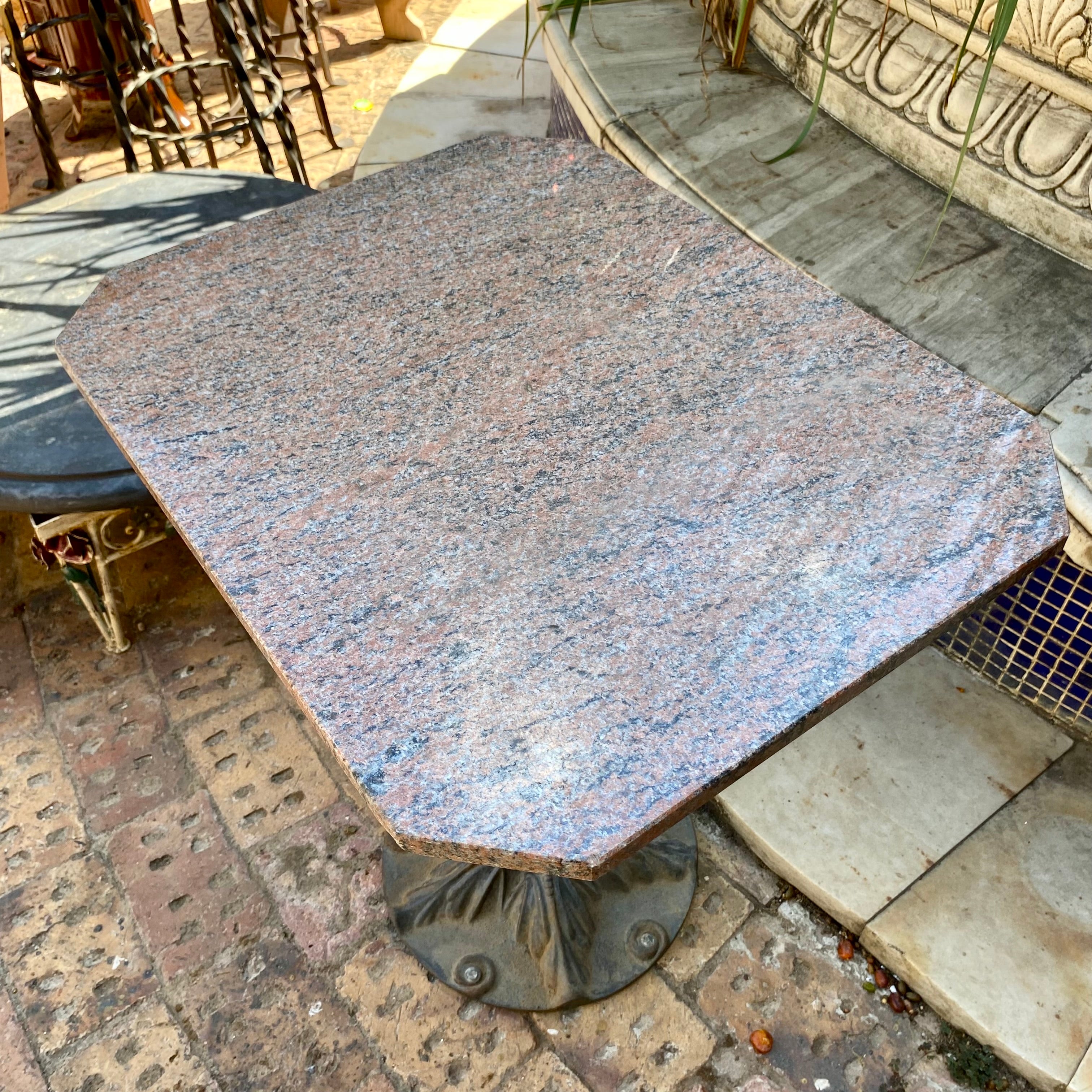 Antique Cast Iron Cafe Table with Stone Top - SOLD