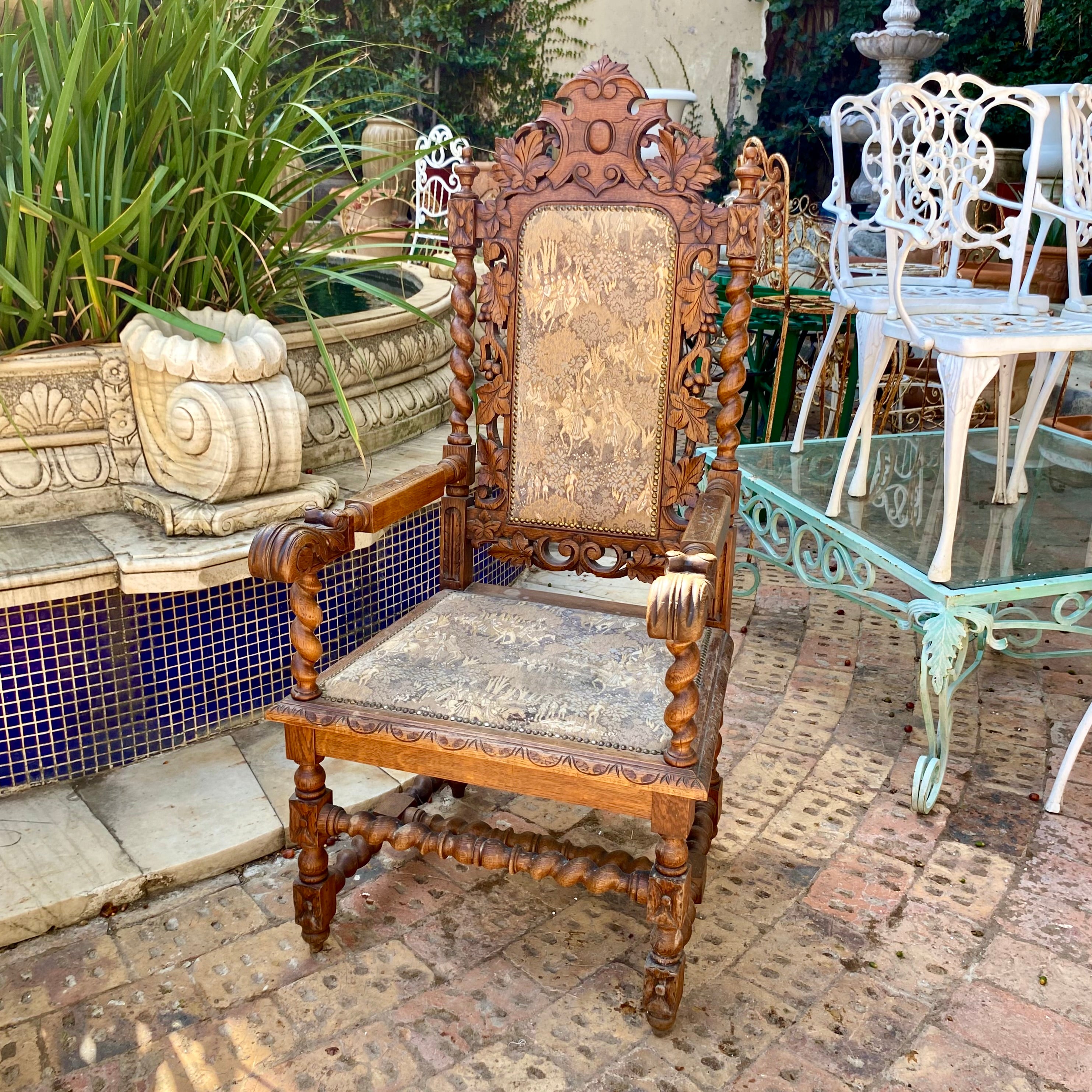 Antique Barley Twisted Oak Armchair