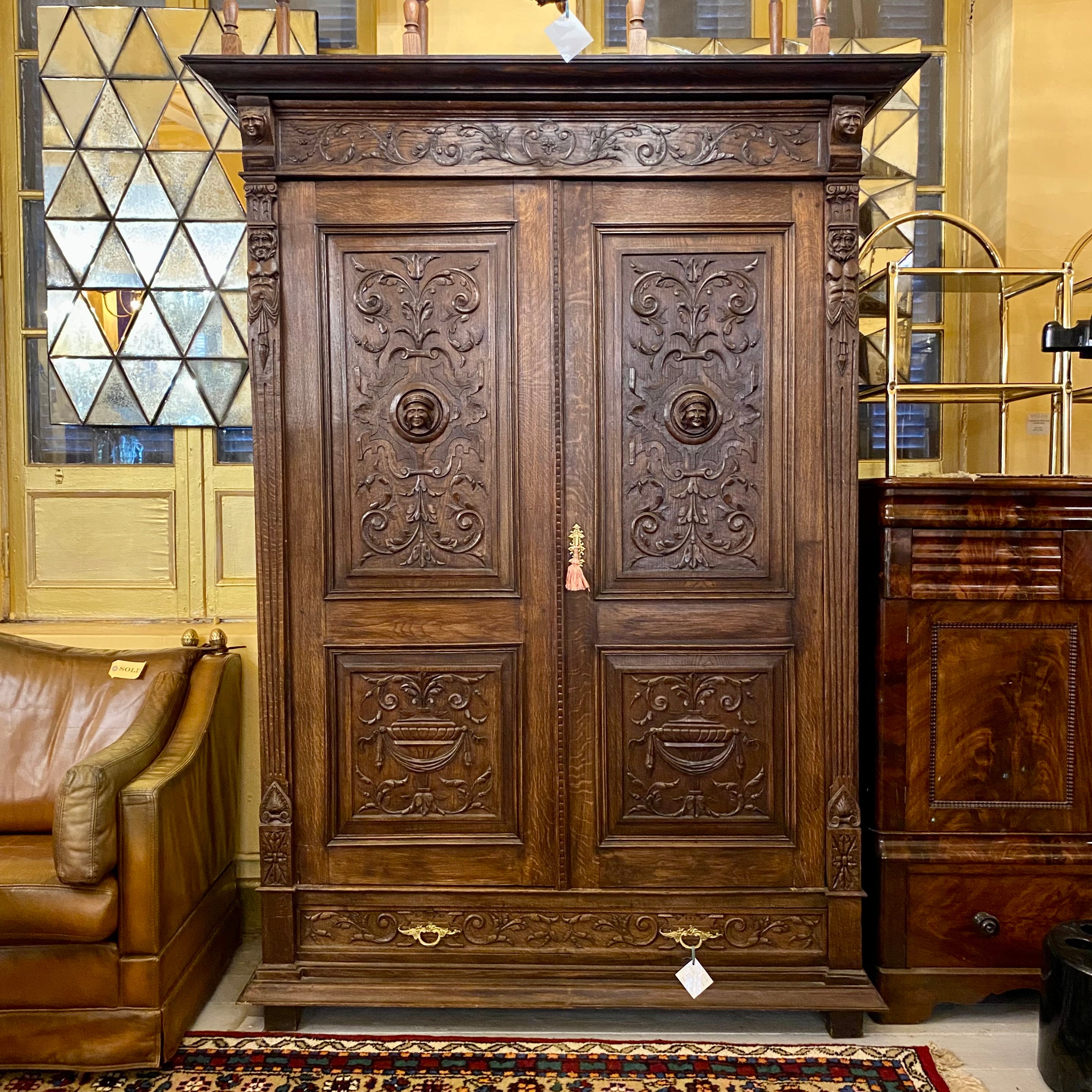 Large Dark Oak Tudor Wardrobe