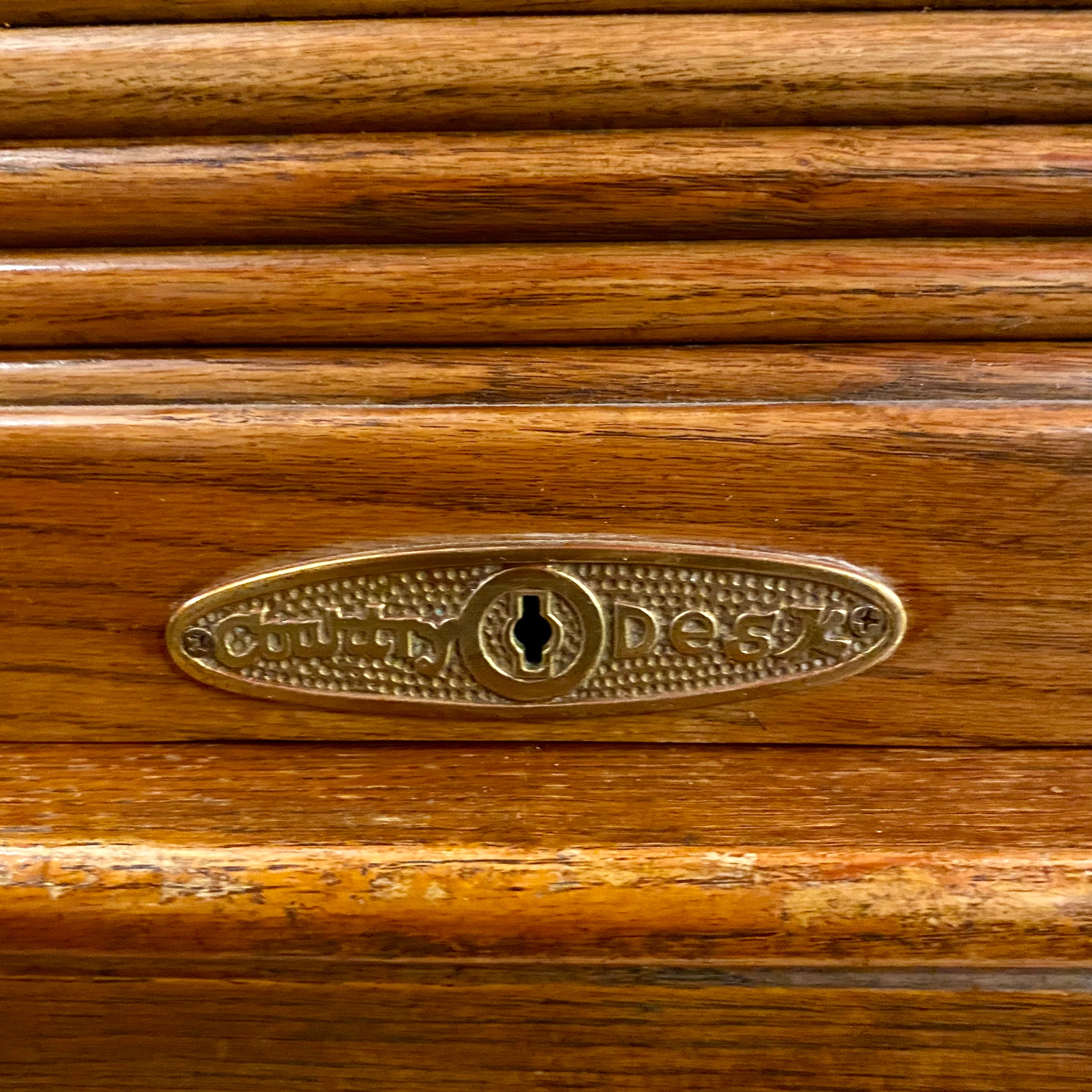 Large Vintage Teak Roll Top Desk with Brass Accents