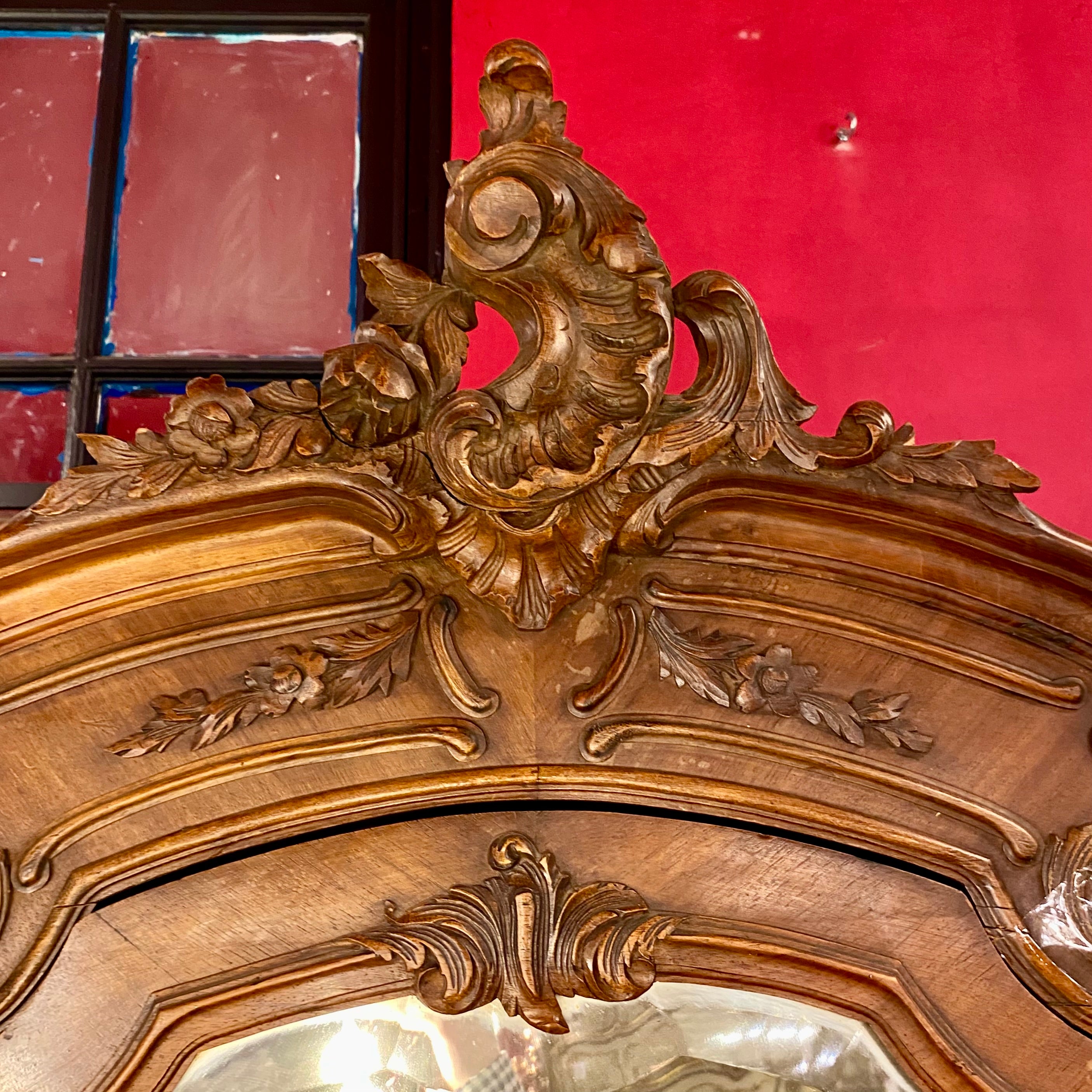 Antique Walnut Armoire with Mirror Front