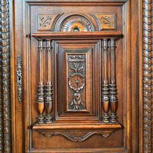 Antique Carved Oak Server with Cast Brass Handles