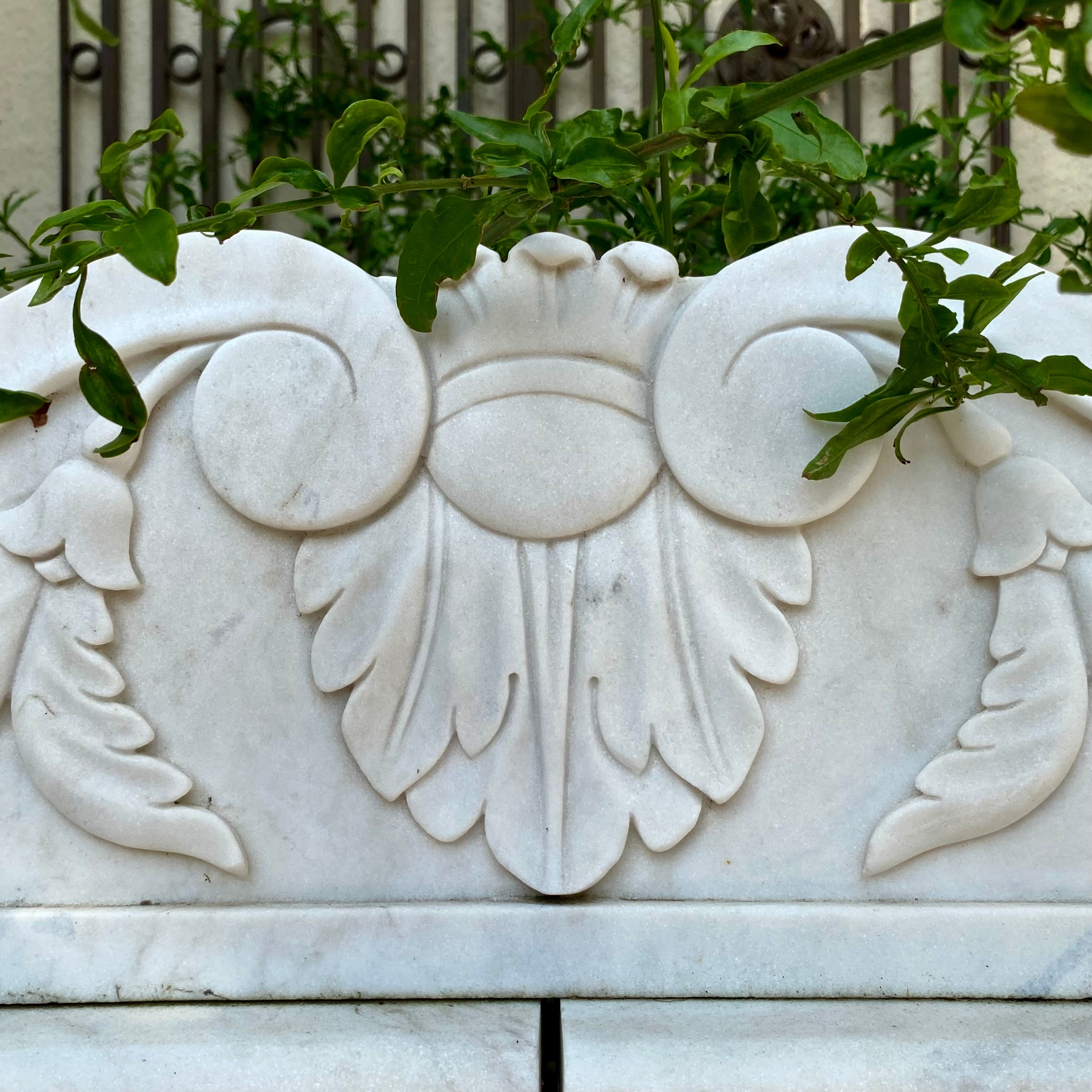 Gorgeous Hand Carved White Marble Bench