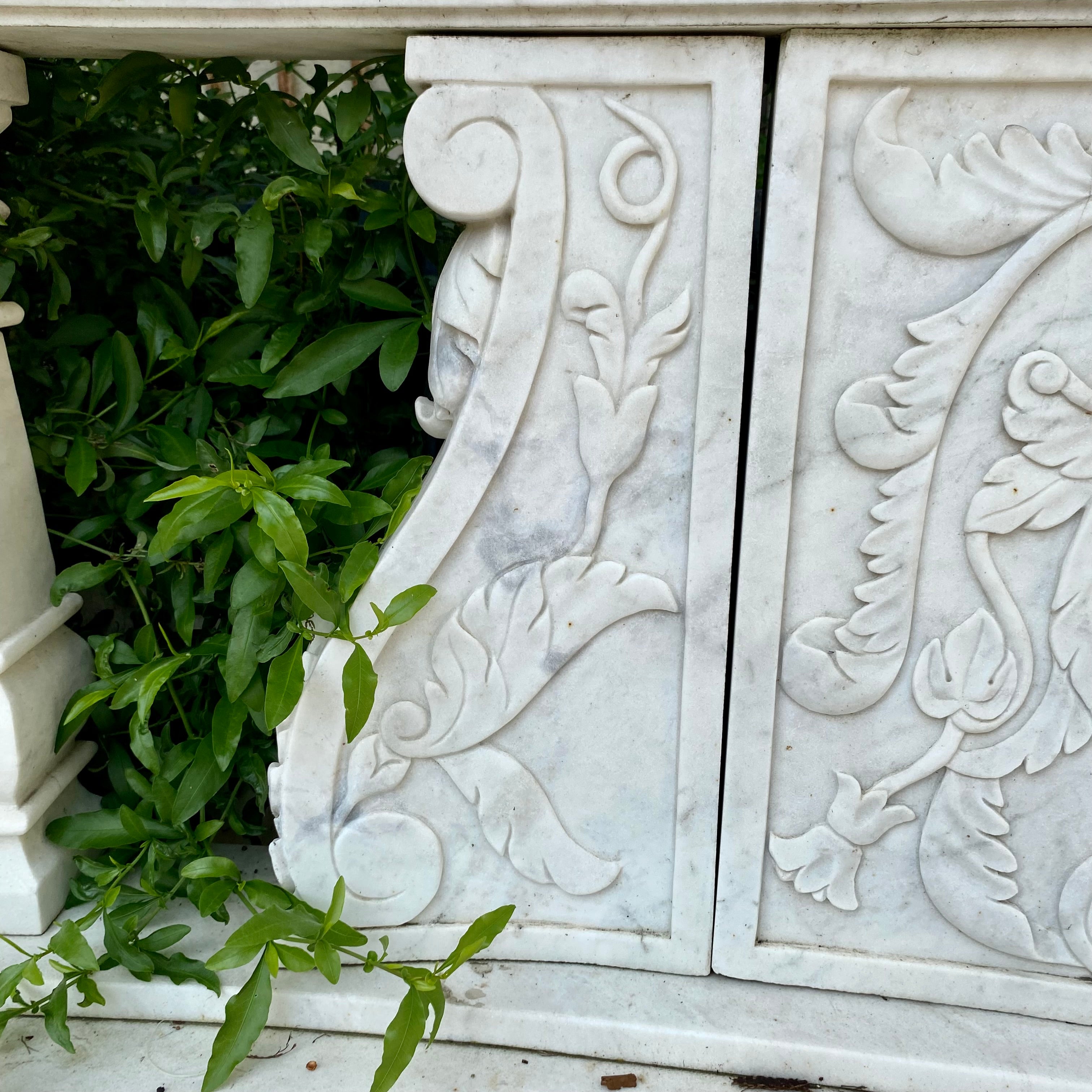 Gorgeous Hand Carved White Marble Bench