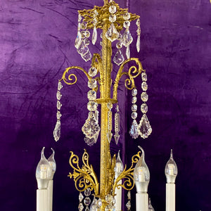 Exceptional Antique Gasolier with Original Crystals