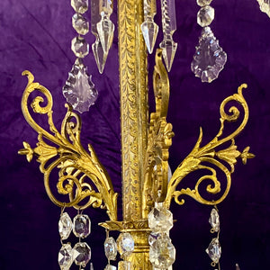 Exceptional Antique Gasolier with Original Crystals