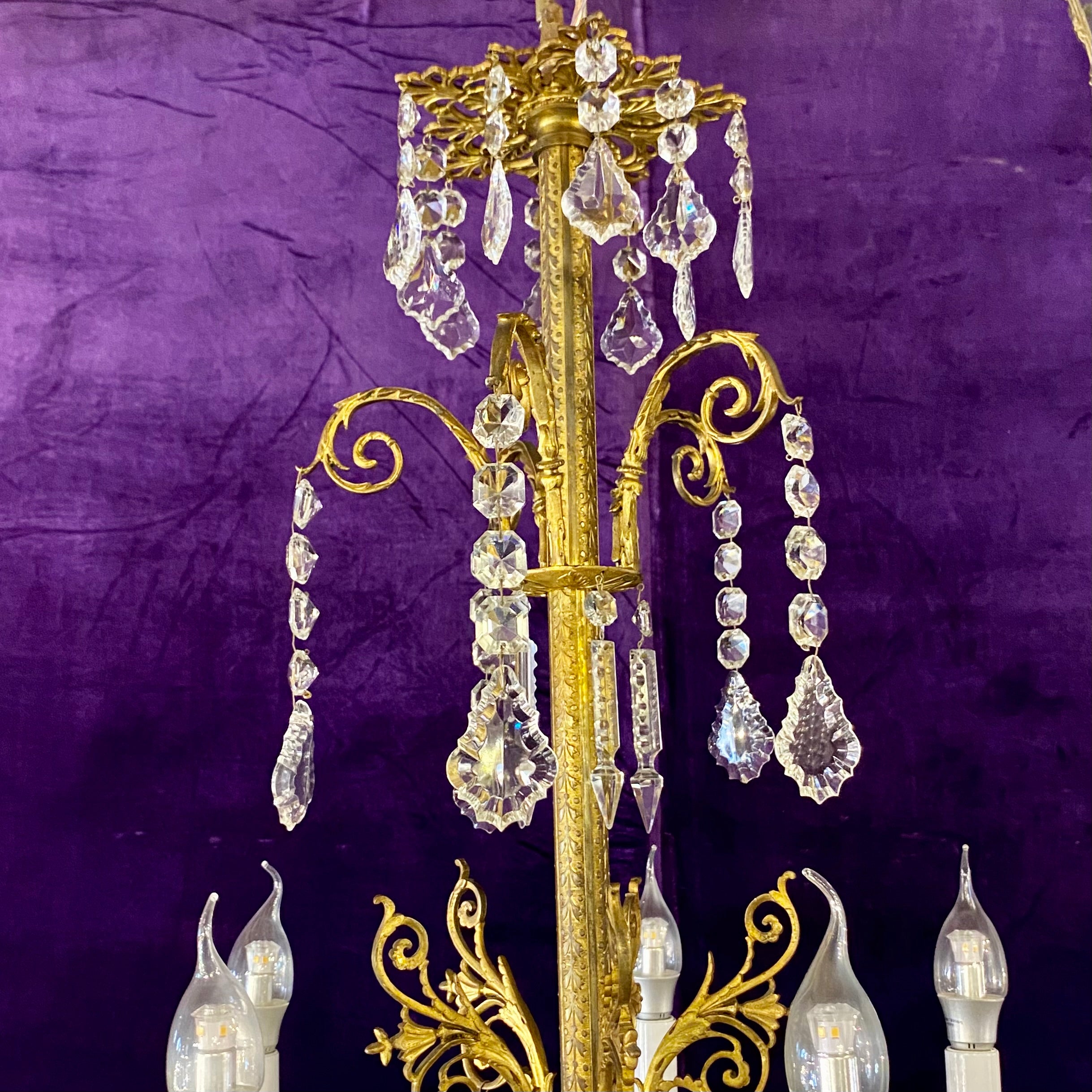 Exceptional Antique Gasolier with Original Crystals