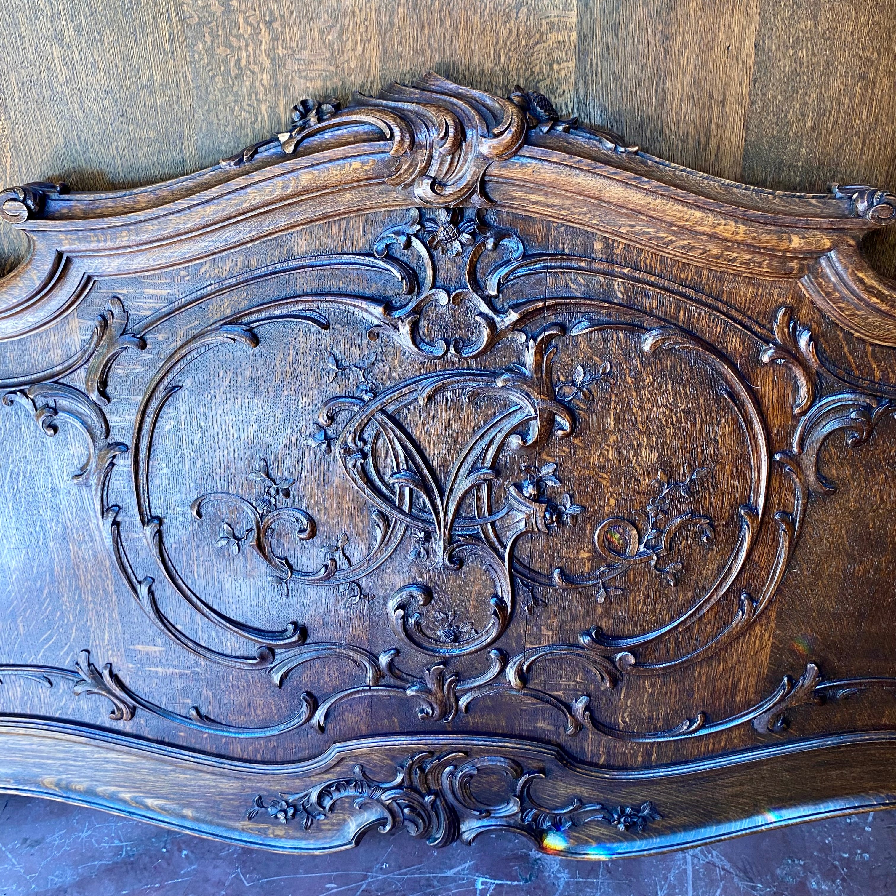 Magnificent Antique French Oak Bed - Queen