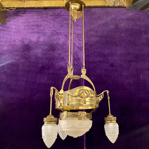 Empire Era Brass Pendant with Original Glass Shades