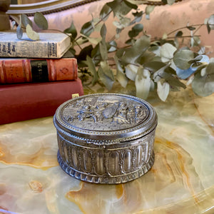 Vintage Metal Trinket Box with Embossed Roman Scene