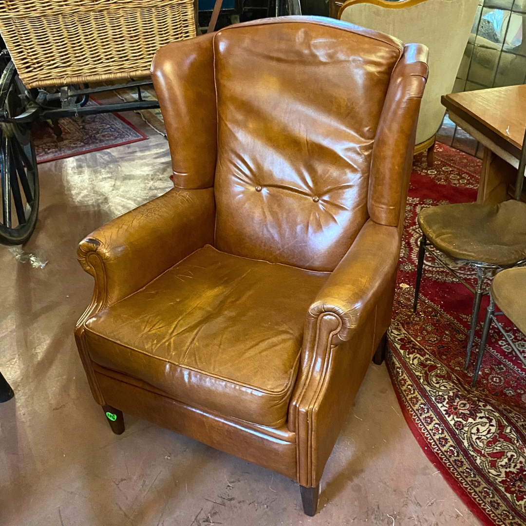 Vintage Tan Leather Wingback Chair