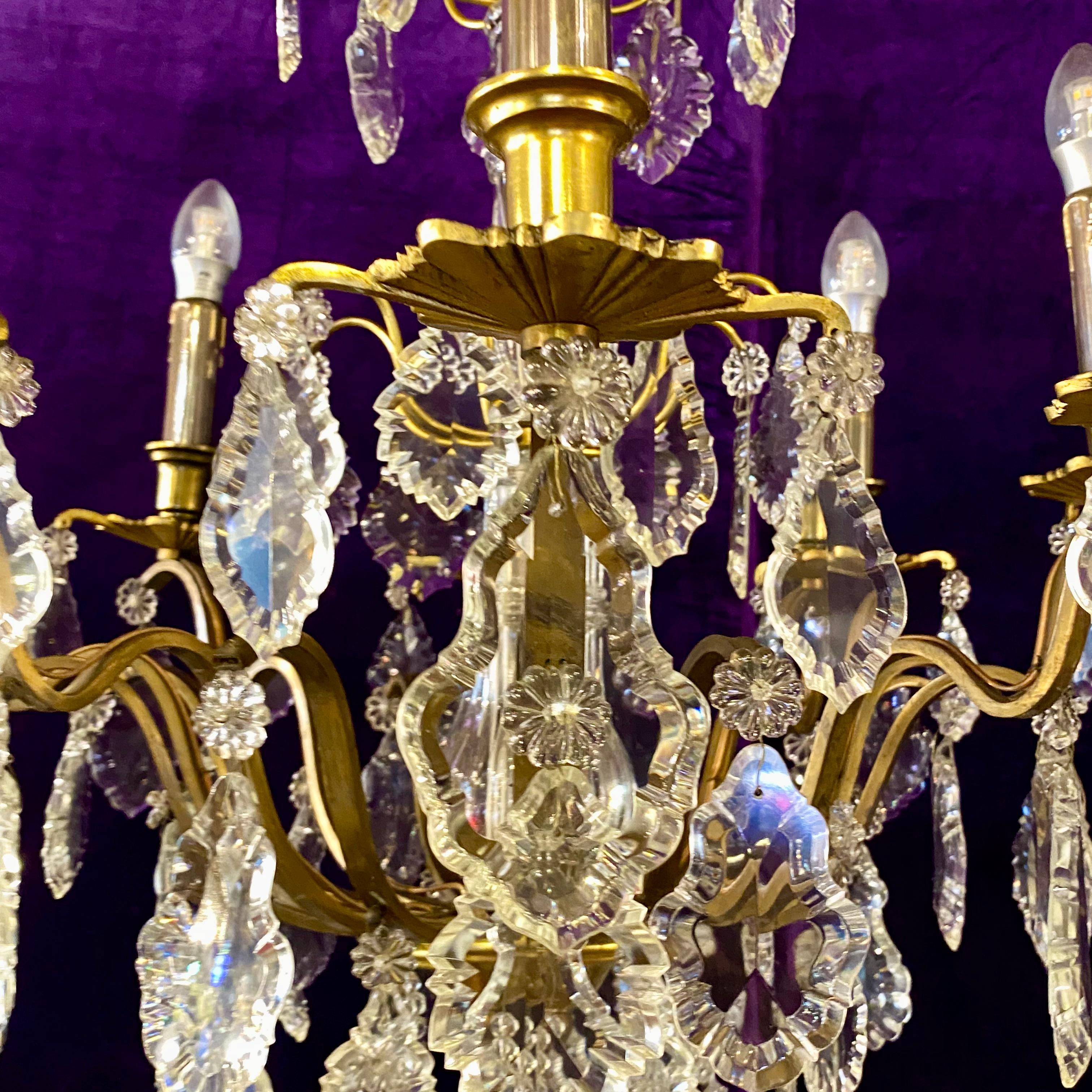 Absolutely Stunning Antique French Brass and Crystal Chandelier