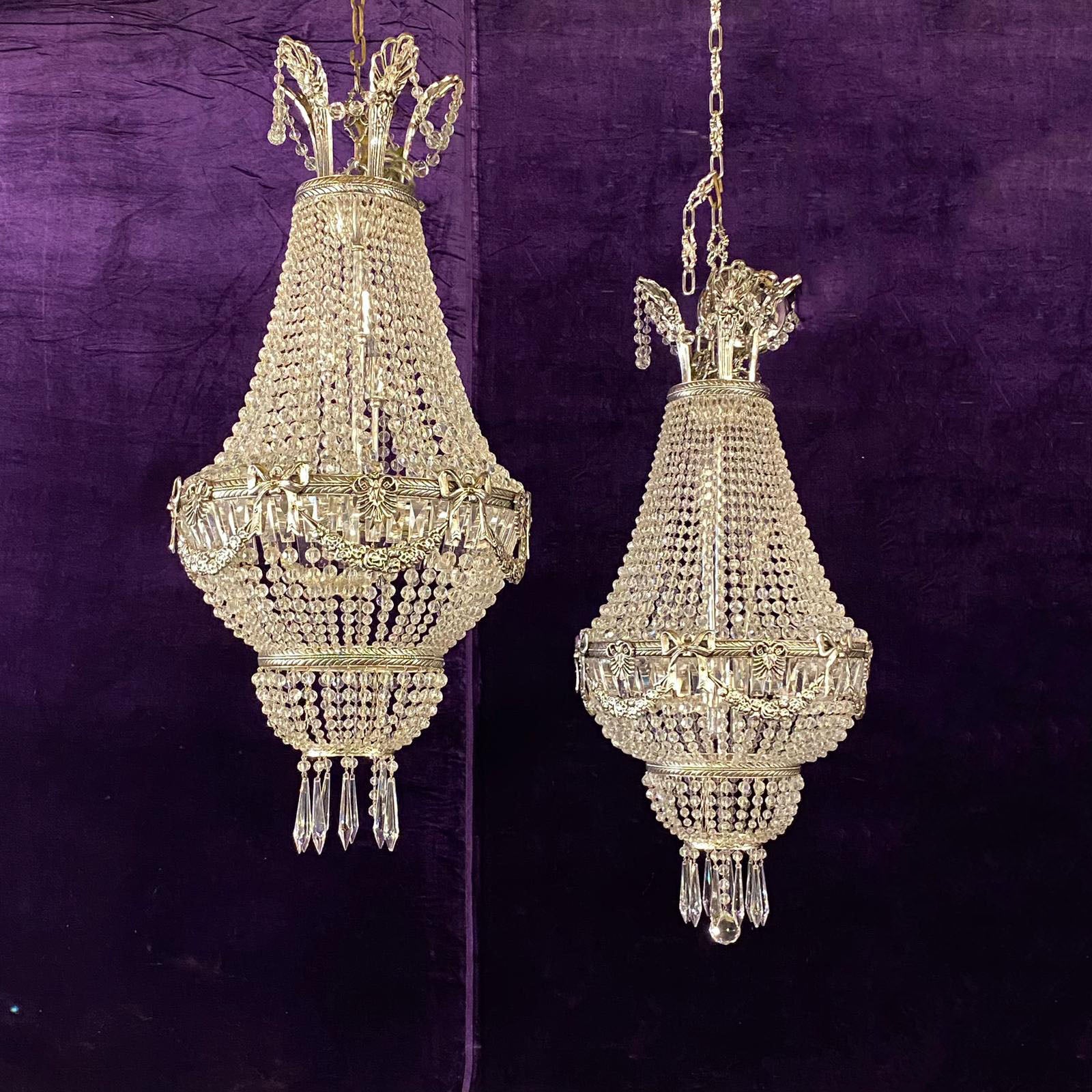 Stunning Pair of Antique Nickel Neoclassical Chandeliers