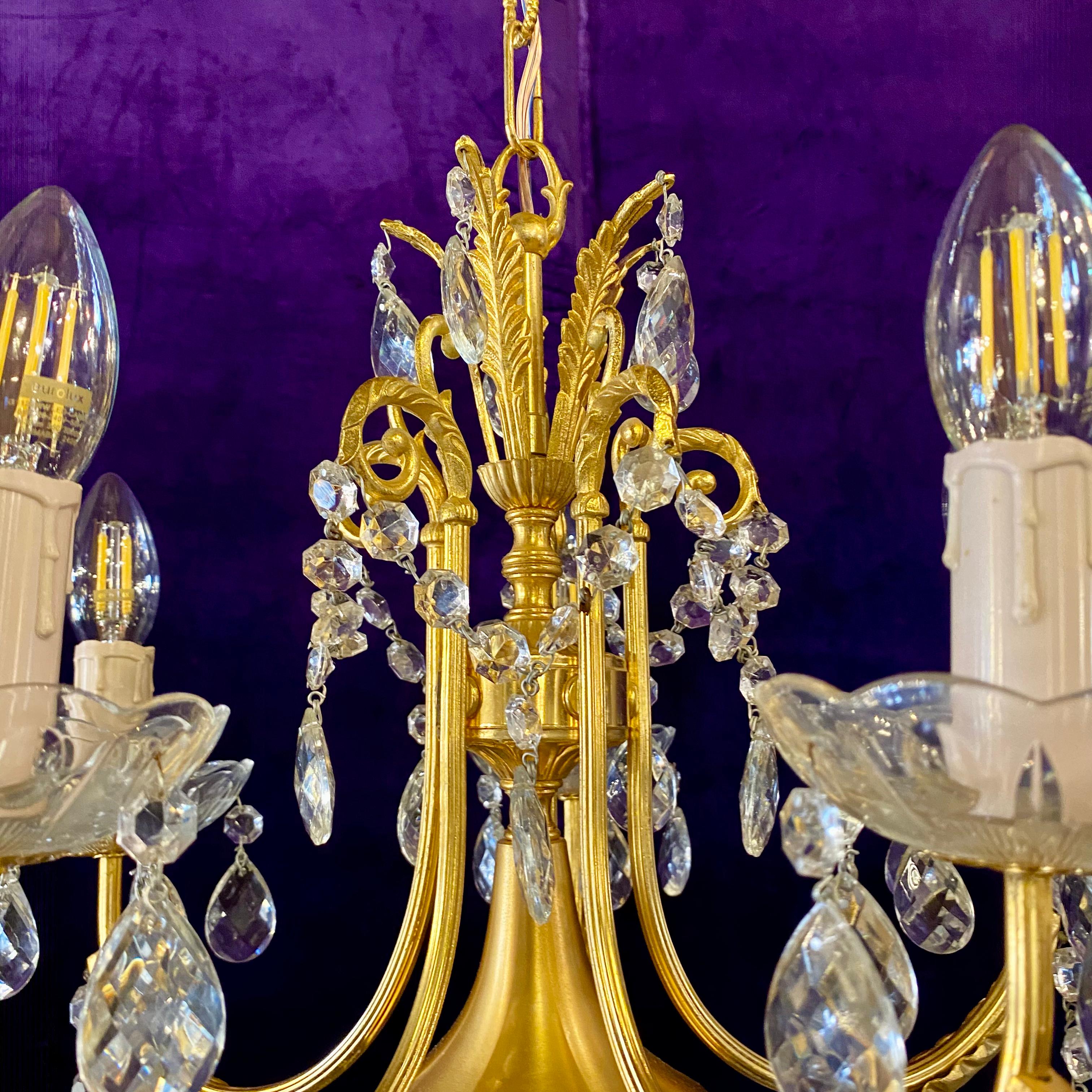 Beautiful Gilt Metal and Crystal Chandelier - SOLD