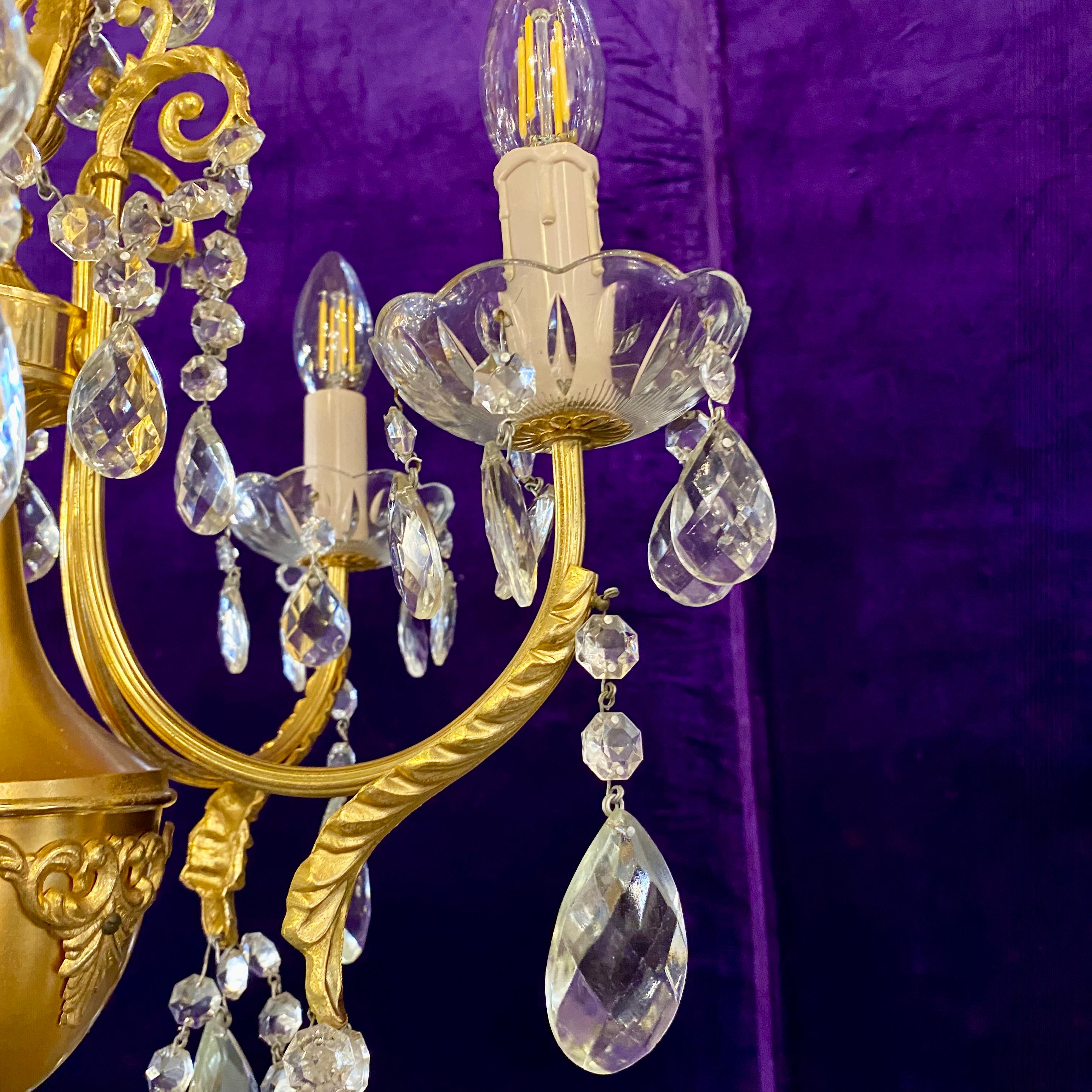 Beautiful Gilt Metal and Crystal Chandelier - SOLD