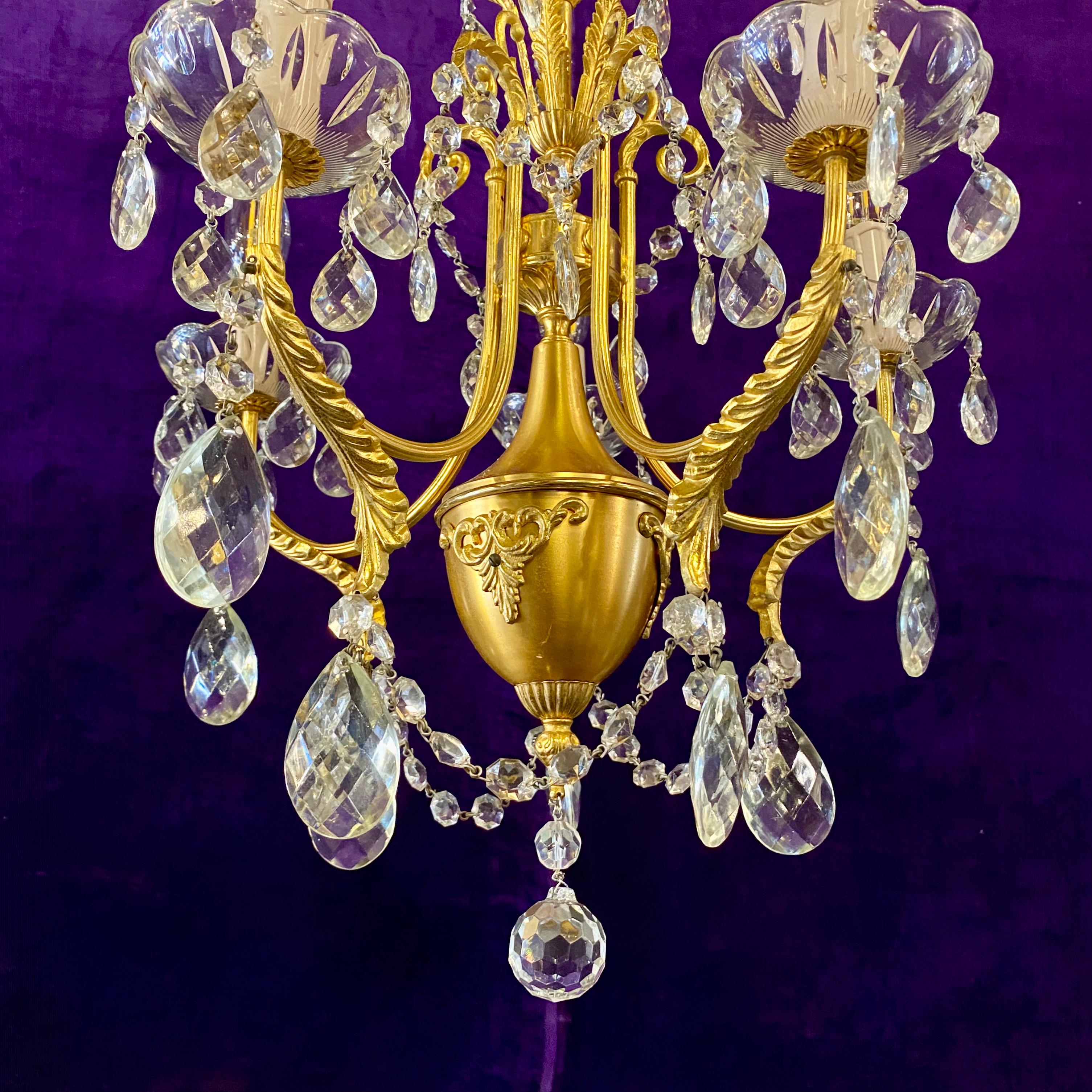 Beautiful Gilt Metal and Crystal Chandelier - SOLD