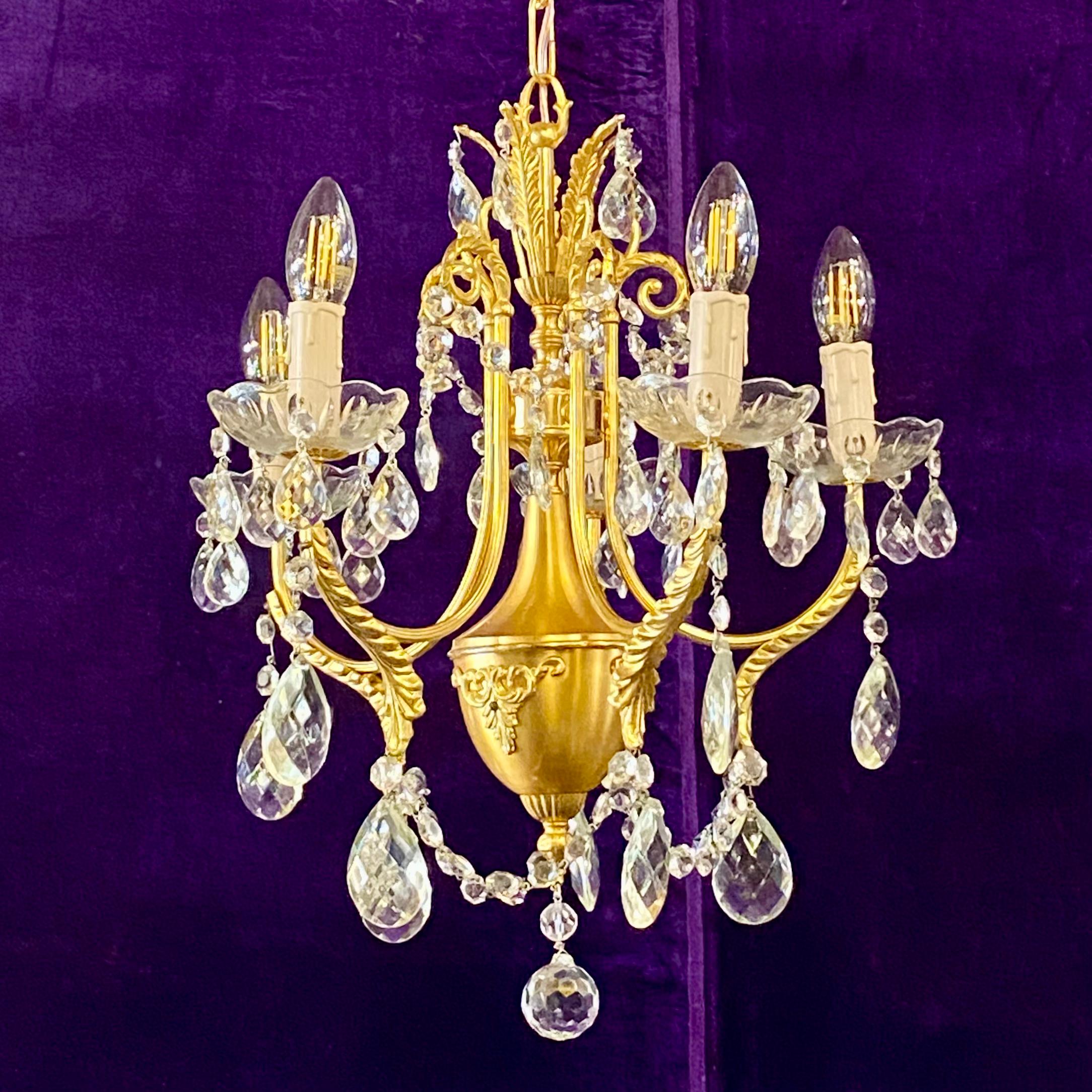 Beautiful Gilt Metal and Crystal Chandelier - SOLD