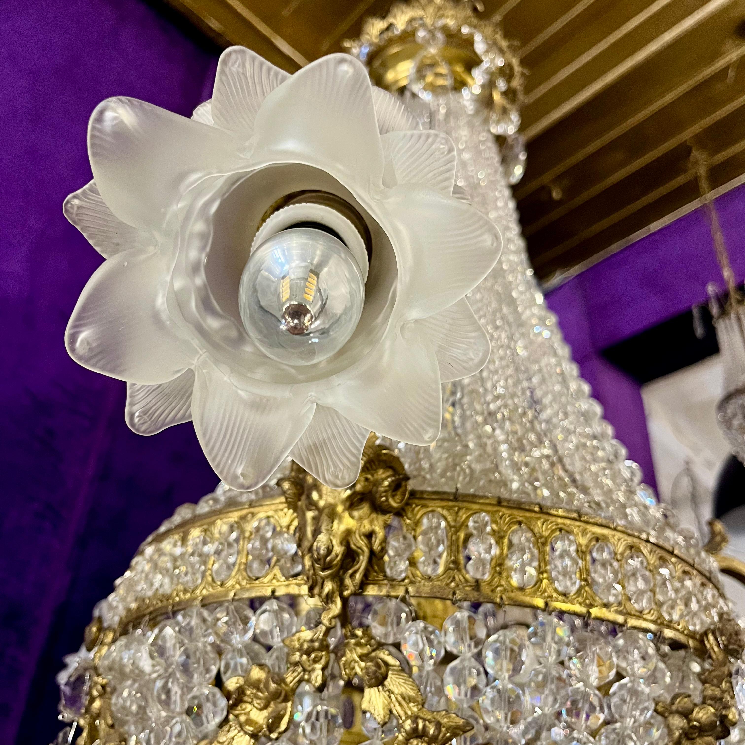 Beautiful Neo-Classical Chandelier with Brass Ram Detailing