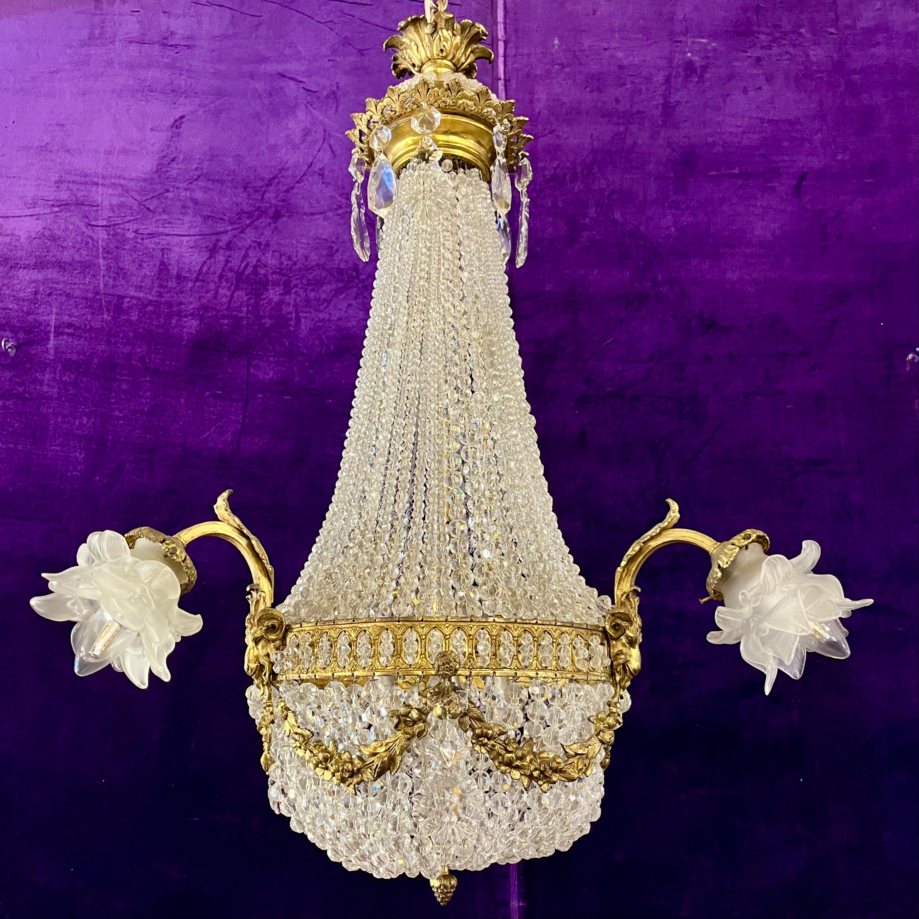 Beautiful Neo-Classical Chandelier with Brass Ram Detailing