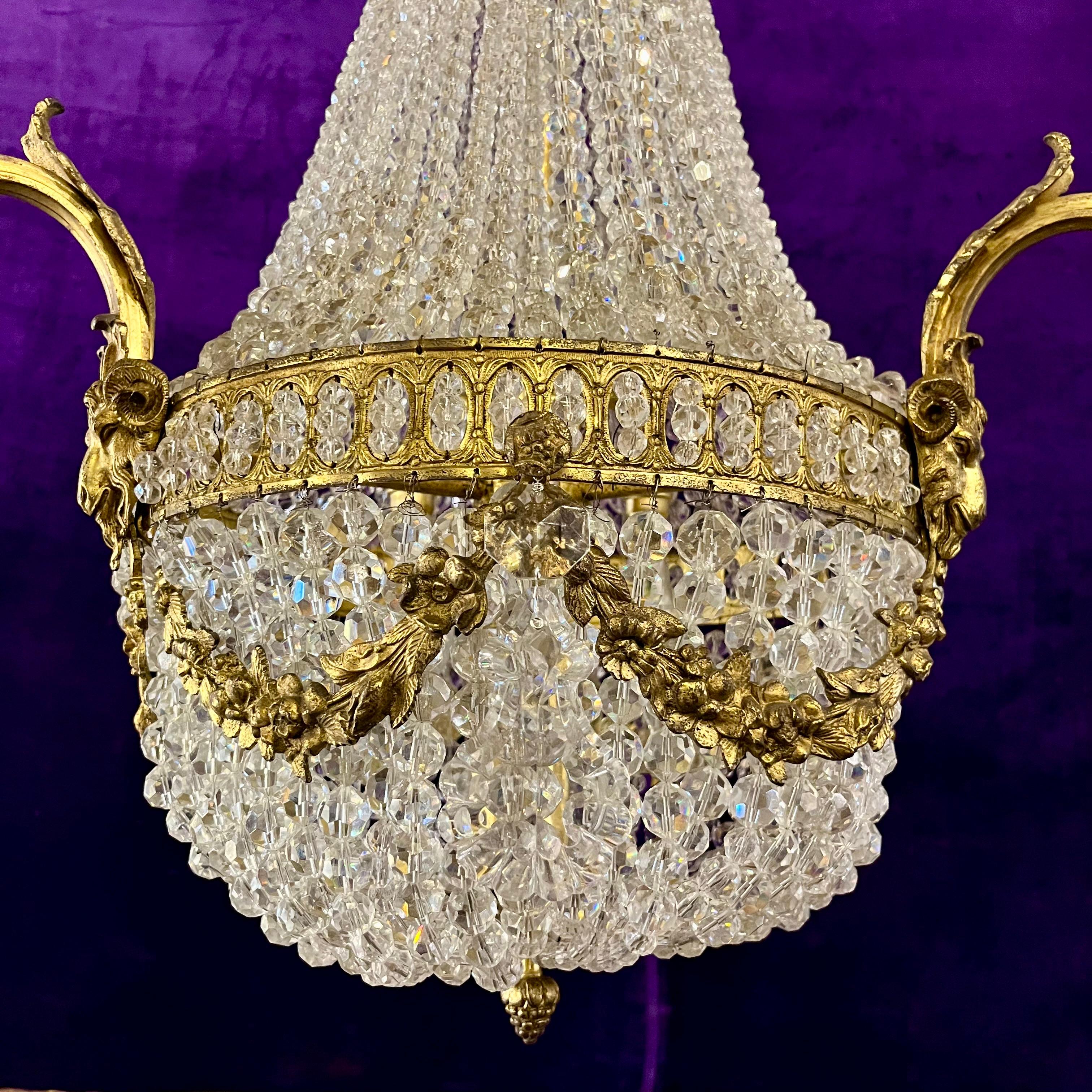 Beautiful Neo-Classical Chandelier with Brass Ram Detailing