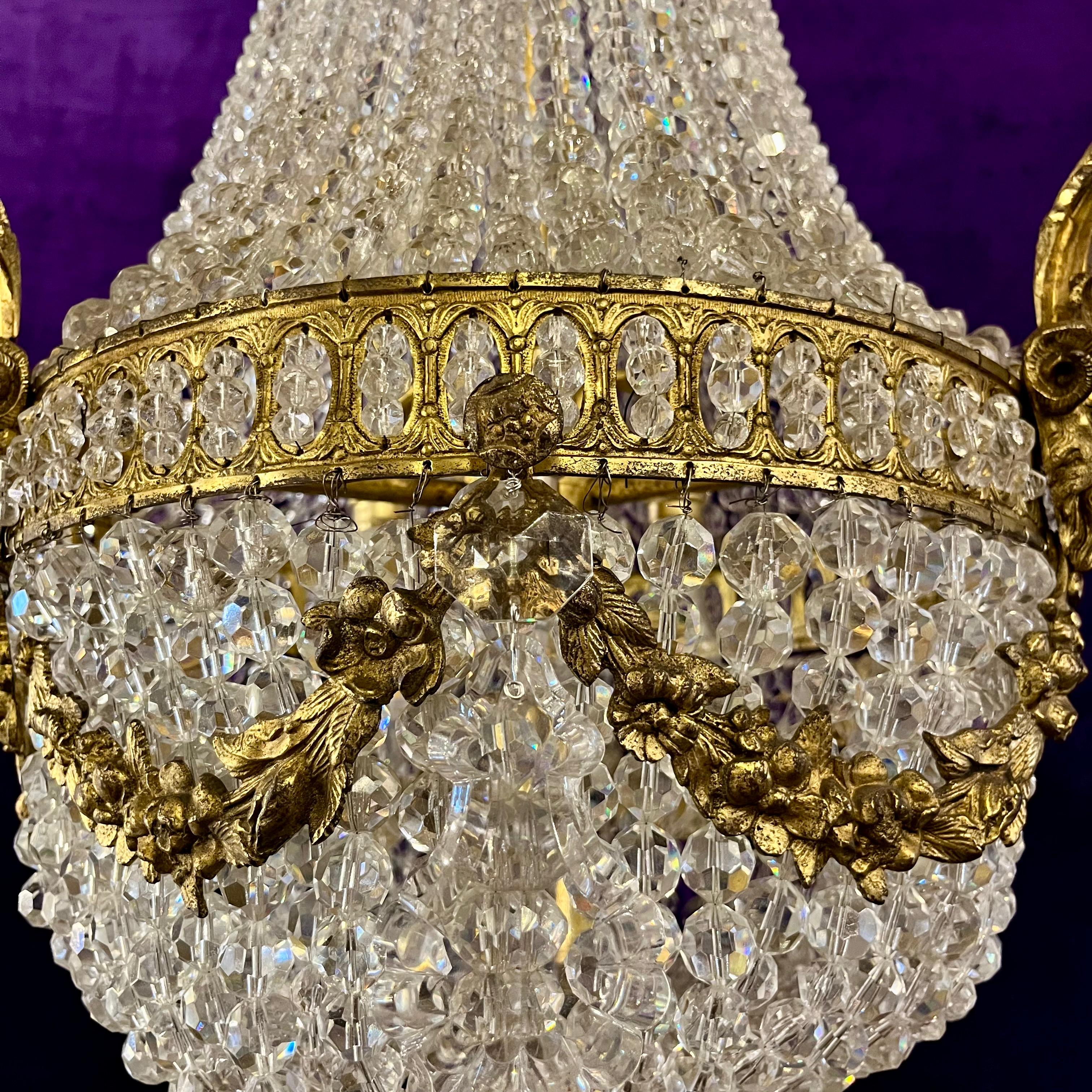Beautiful Neo-Classical Chandelier with Brass Ram Detailing