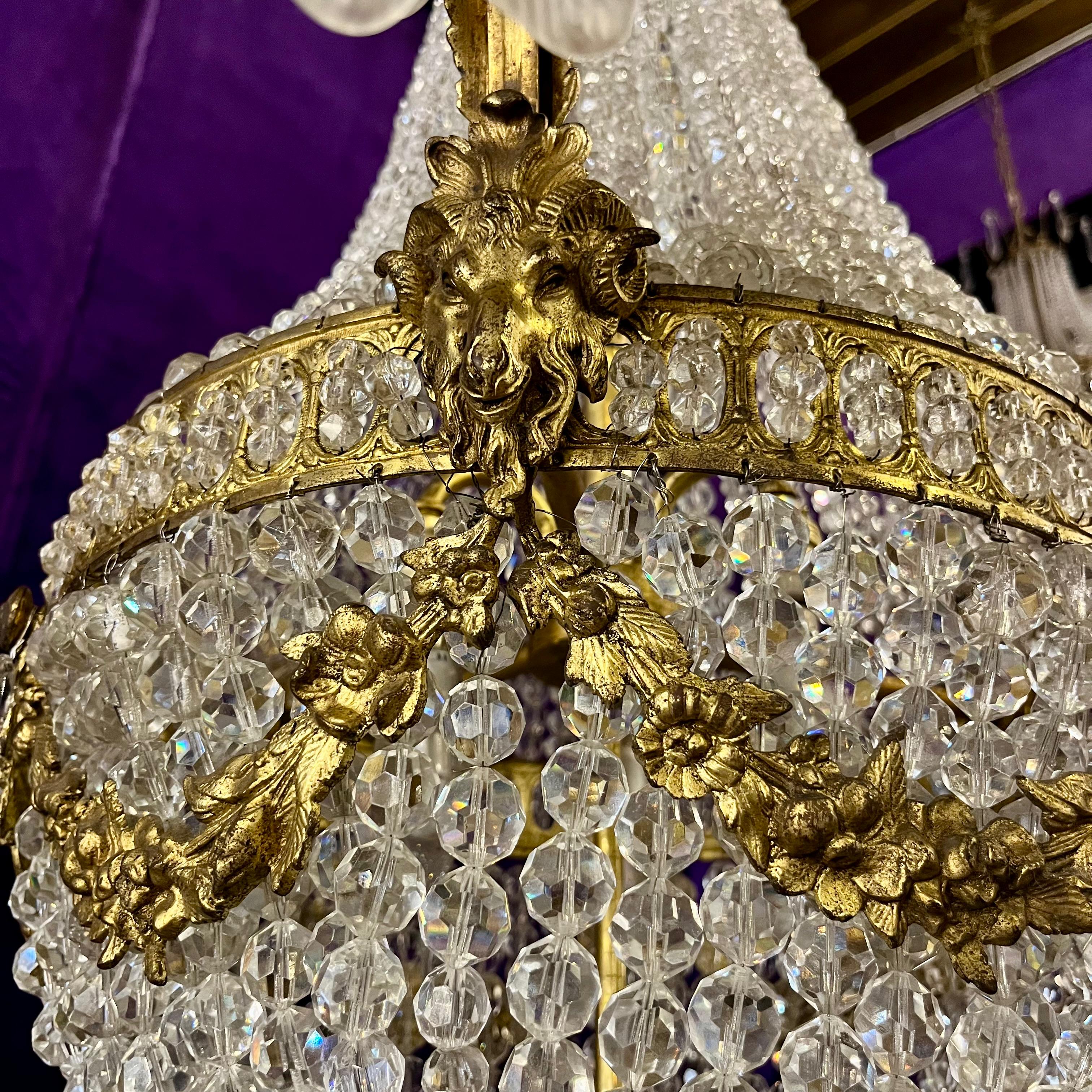 Beautiful Neo-Classical Chandelier with Brass Ram Detailing