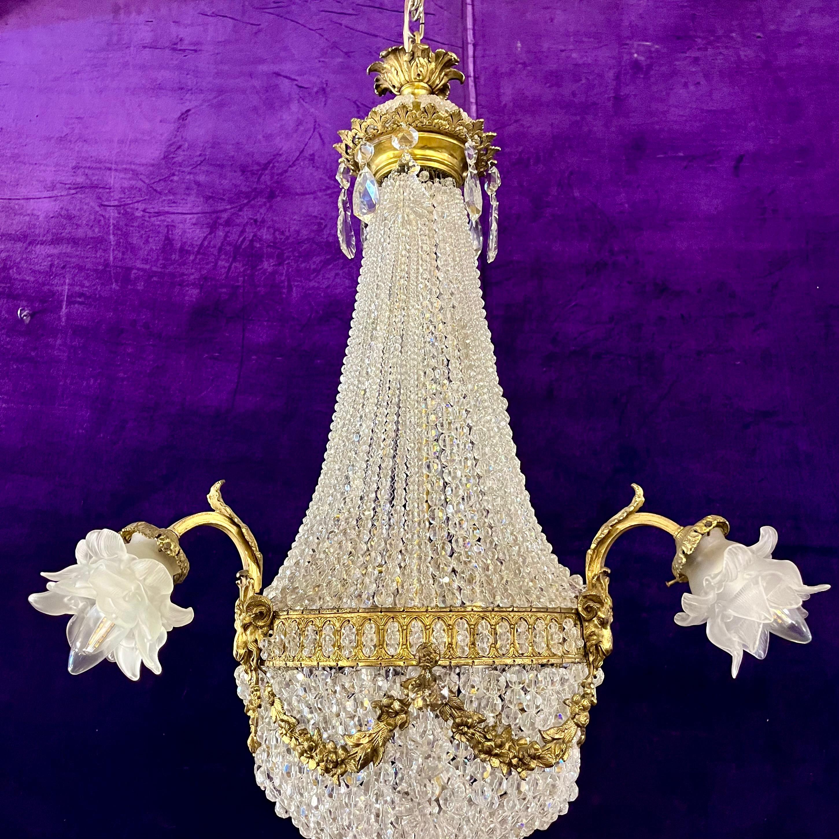 Beautiful Neo-Classical Chandelier with Brass Ram Detailing