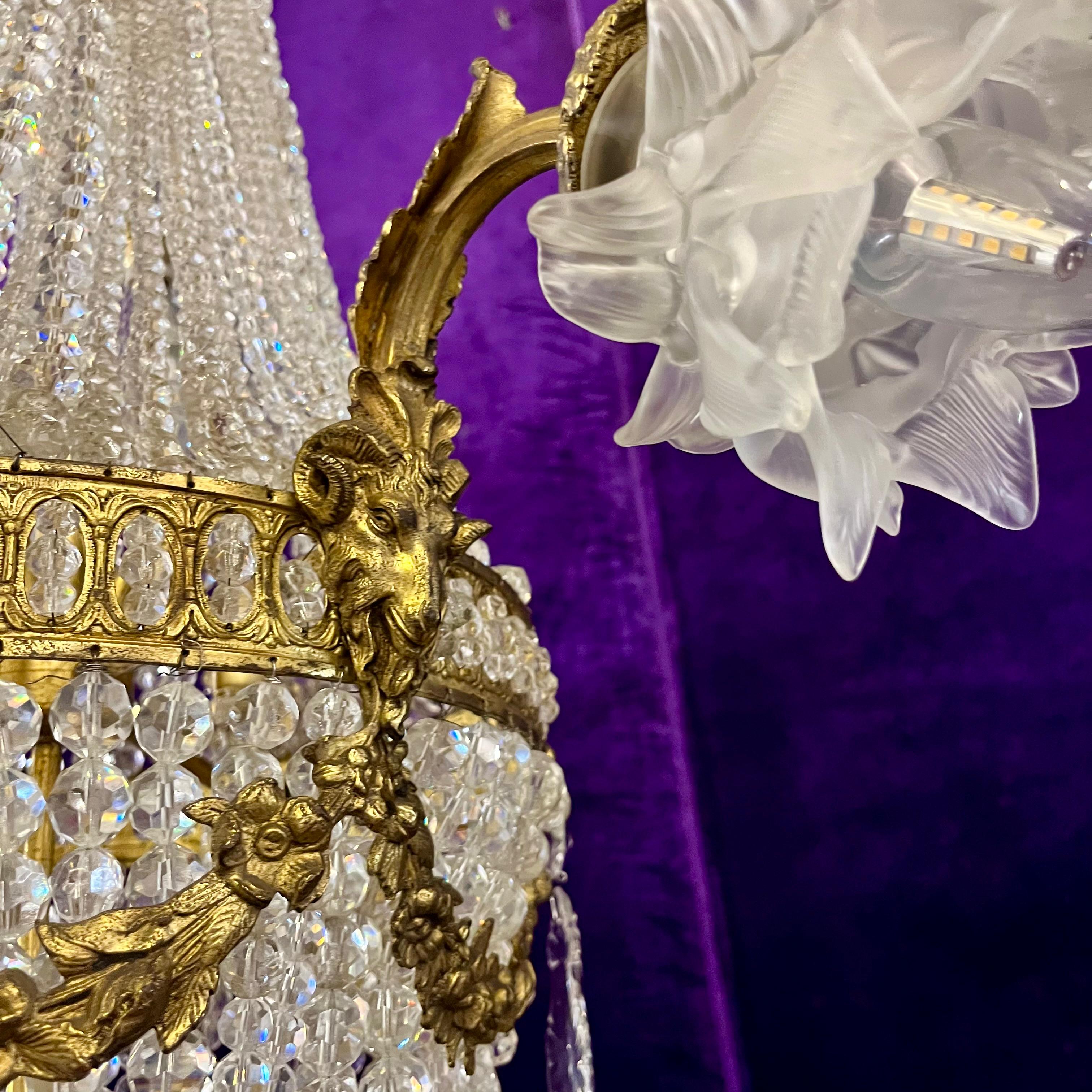 Beautiful Neo-Classical Chandelier with Brass Ram Detailing