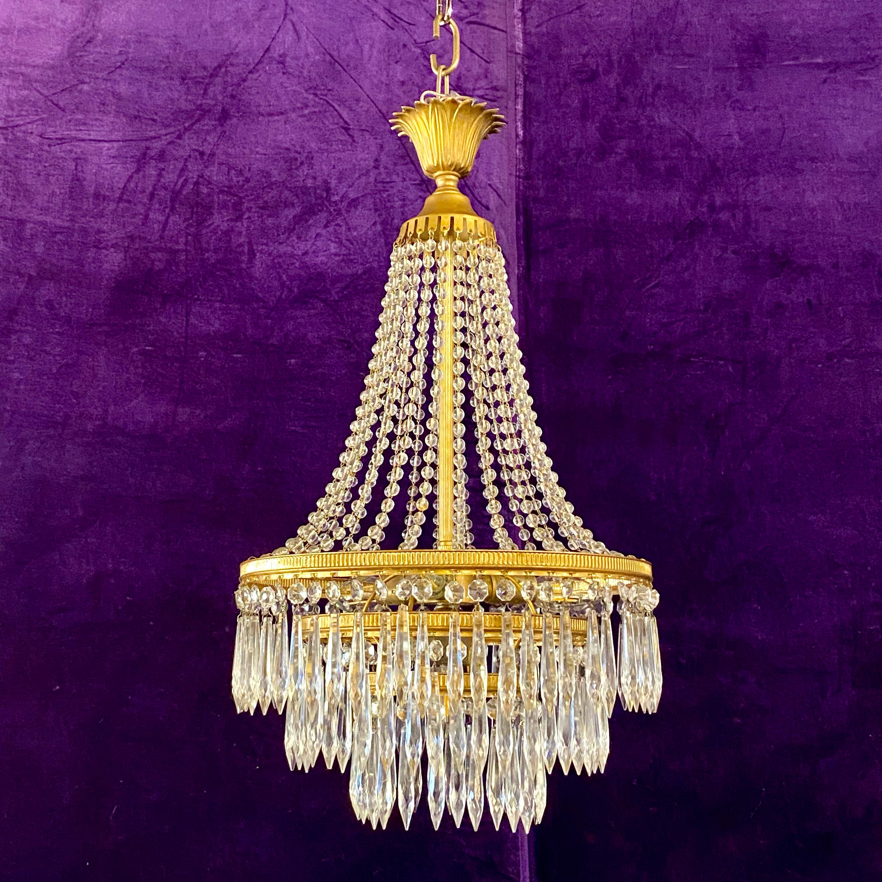 Empire Era Gilt Metal and Crystal Chandelier, 20th Century - SOLD