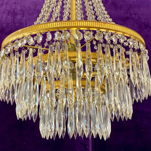 Empire Era Gilt Metal and Crystal Chandelier, 20th Century - SOLD