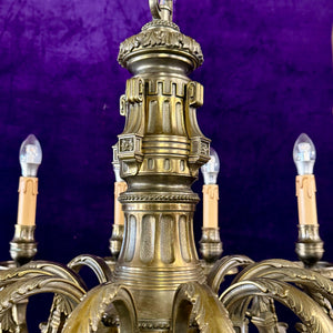 Antique Heavy Cast Brass Chandelier with Neoclassical Detailing, 19th Century