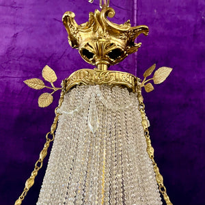 Elegant Neoclassical Chandelier with Cherubs and Frosted Rose Shades, c 1920 - SOLD