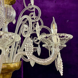 A Very Rare and Large Antique Murano Chandelier with Gilded Details