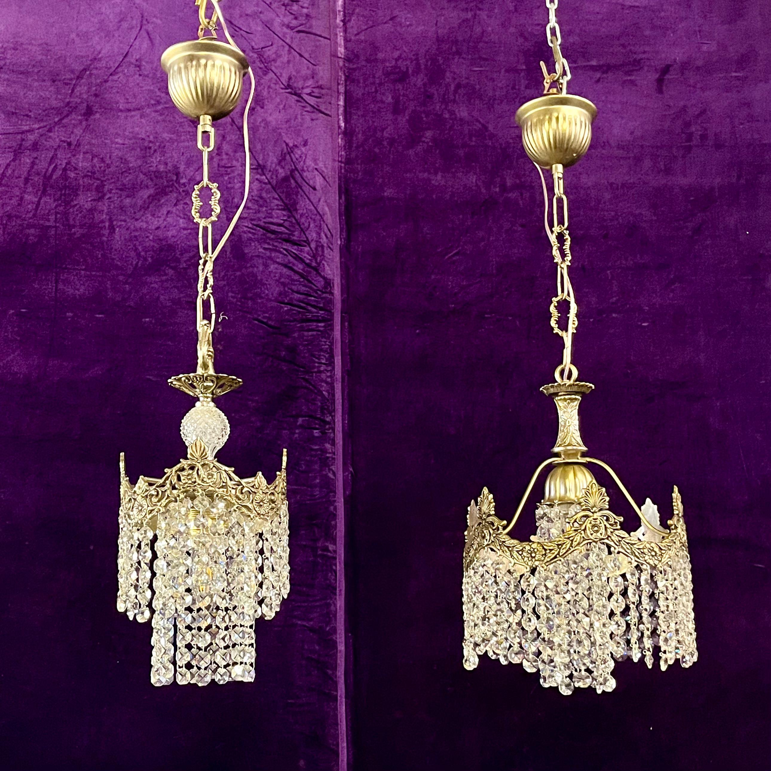 Near Pair of Petite Italian Nickel and Crystal Pendants
