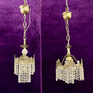 Near Pair of Petite Italian Nickel and Crystal Pendants
